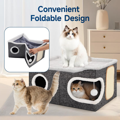 Shikha Cat Beds for Indoor Cats, Extra Wide Cat Cube House for House