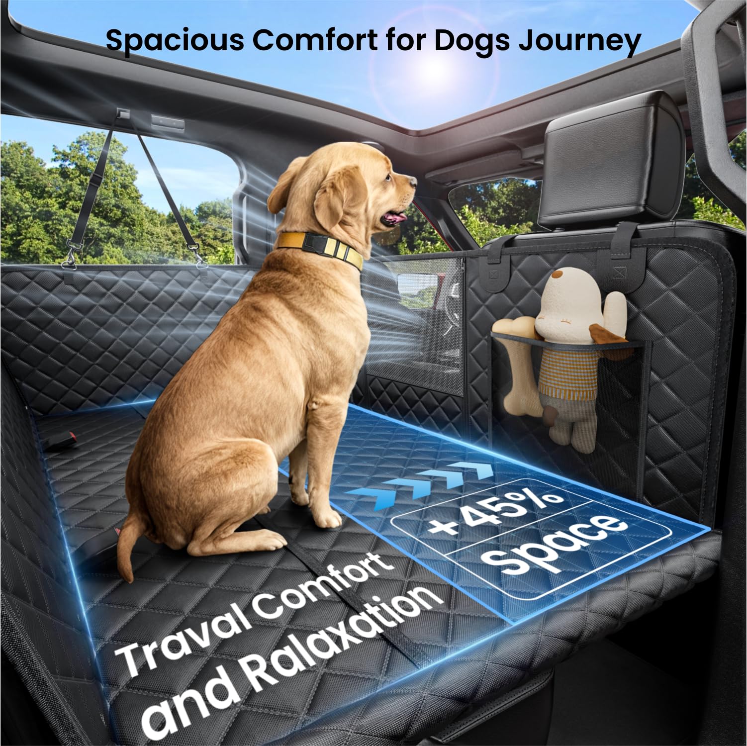 REEVAA Dog Car Seat Cover for Back Seat, Hard Bottom Dog Hammock