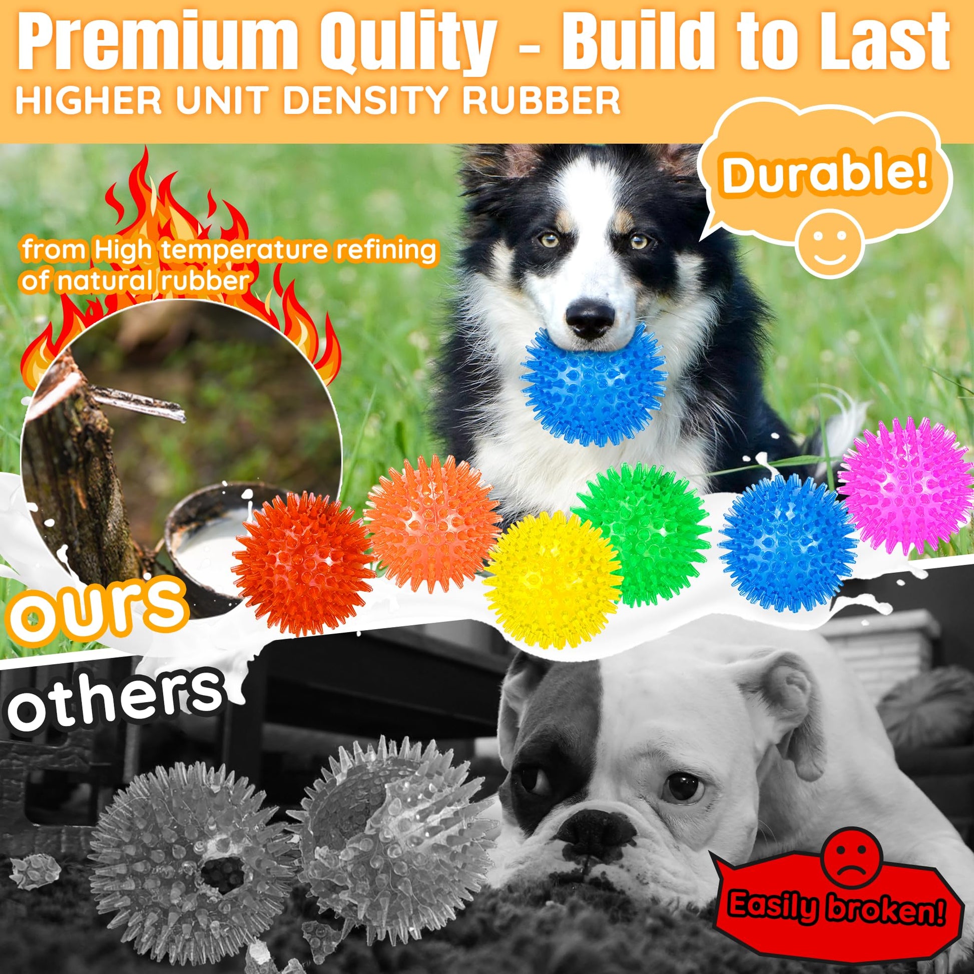 LECHONG 6-Pack 3.5” Squeaky Dog Balls, Durable Soft Spiky Chew Chew