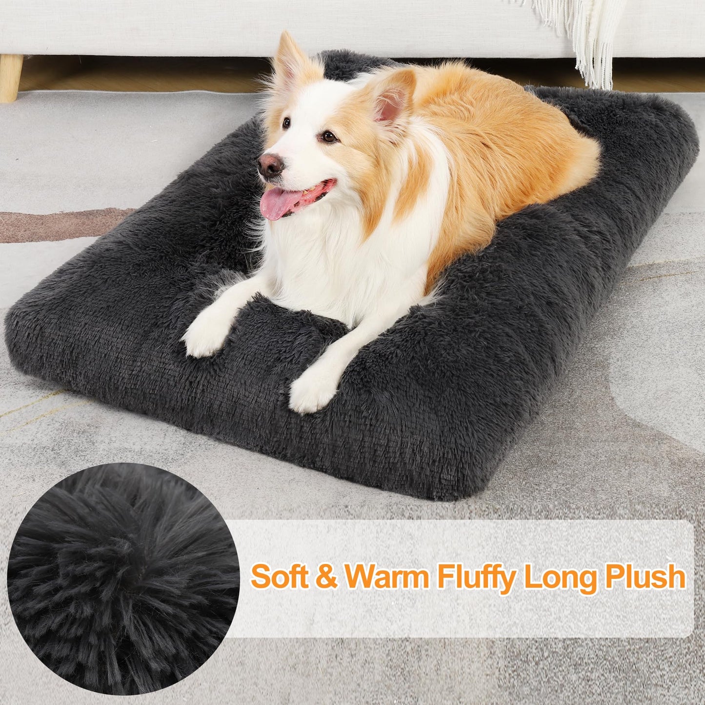 KSIIA Dog Crate Bed Washable Dog Beds for Large Dogs Deluxe Plush Bed