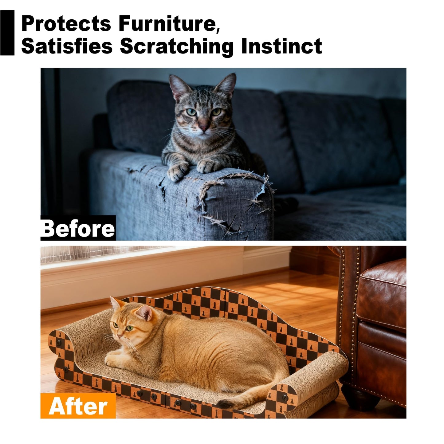Markarbarka Cat Couch Scratcher, Large Cardboard Box with Couch