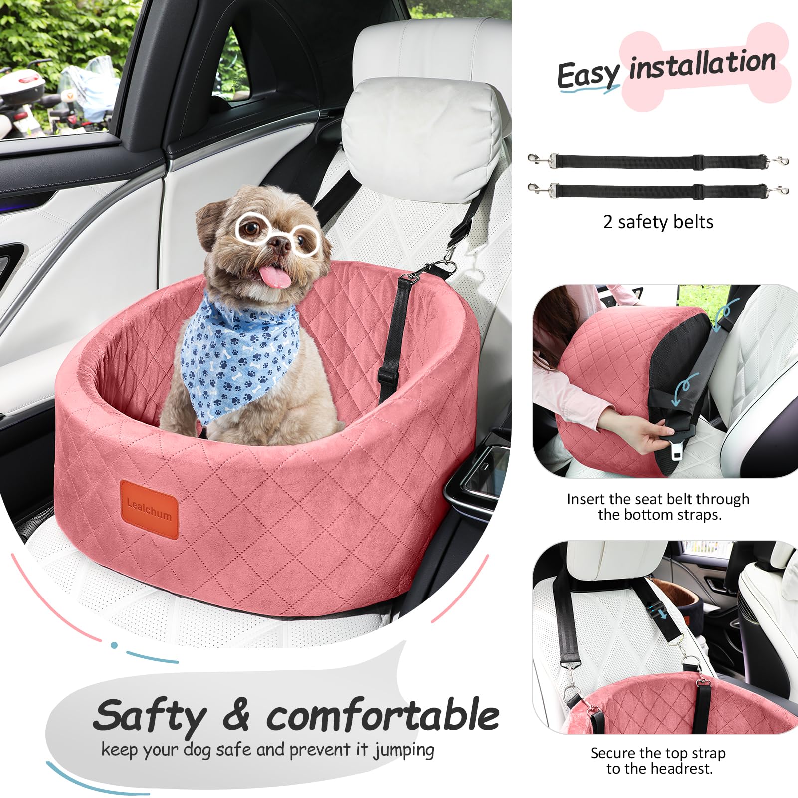 Lealchum Dog Car Seat for Small Dogs Up to ,Ultra Soft Fabric Seat