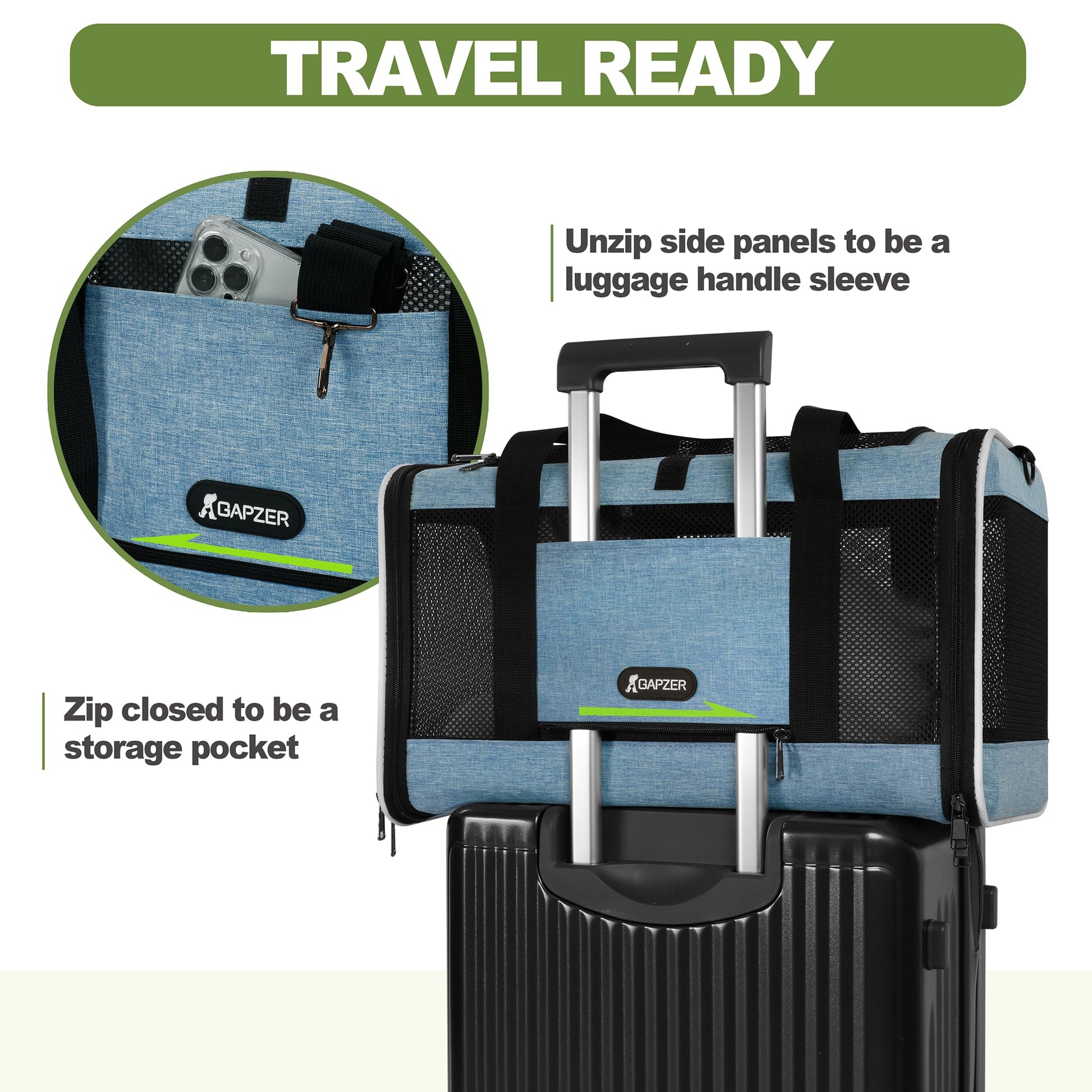 GAPZER Cat Carrier 18 x 11 x 11 Top Loading Soft-Sided Pet Travel Bag