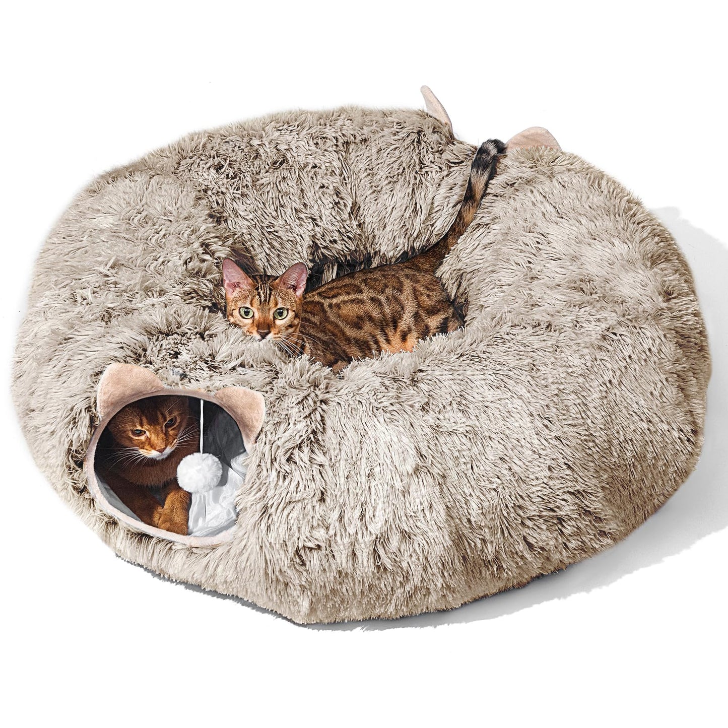 Cat Tunnel with Cat Bed for Indoor Cats, Soft Plush Peekaboo Cat Cave