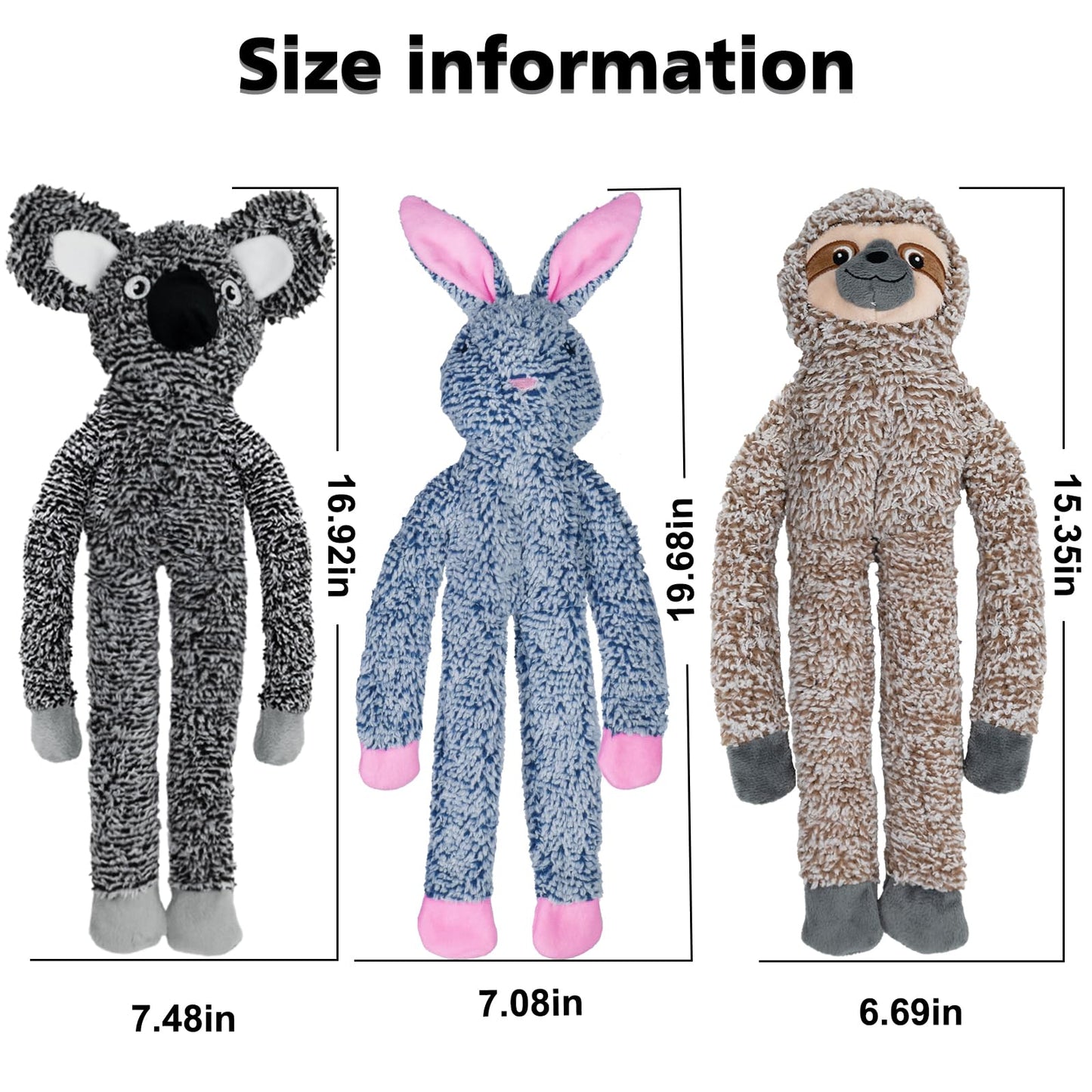 3pack No Stuffing Dog Toys for Large Dogs, Plush Teething Toys Plush