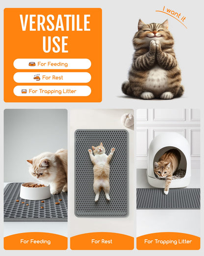 Powools Cat Litter Mat 46" x 35" Jumbo Litter Box Mat with Double Mat