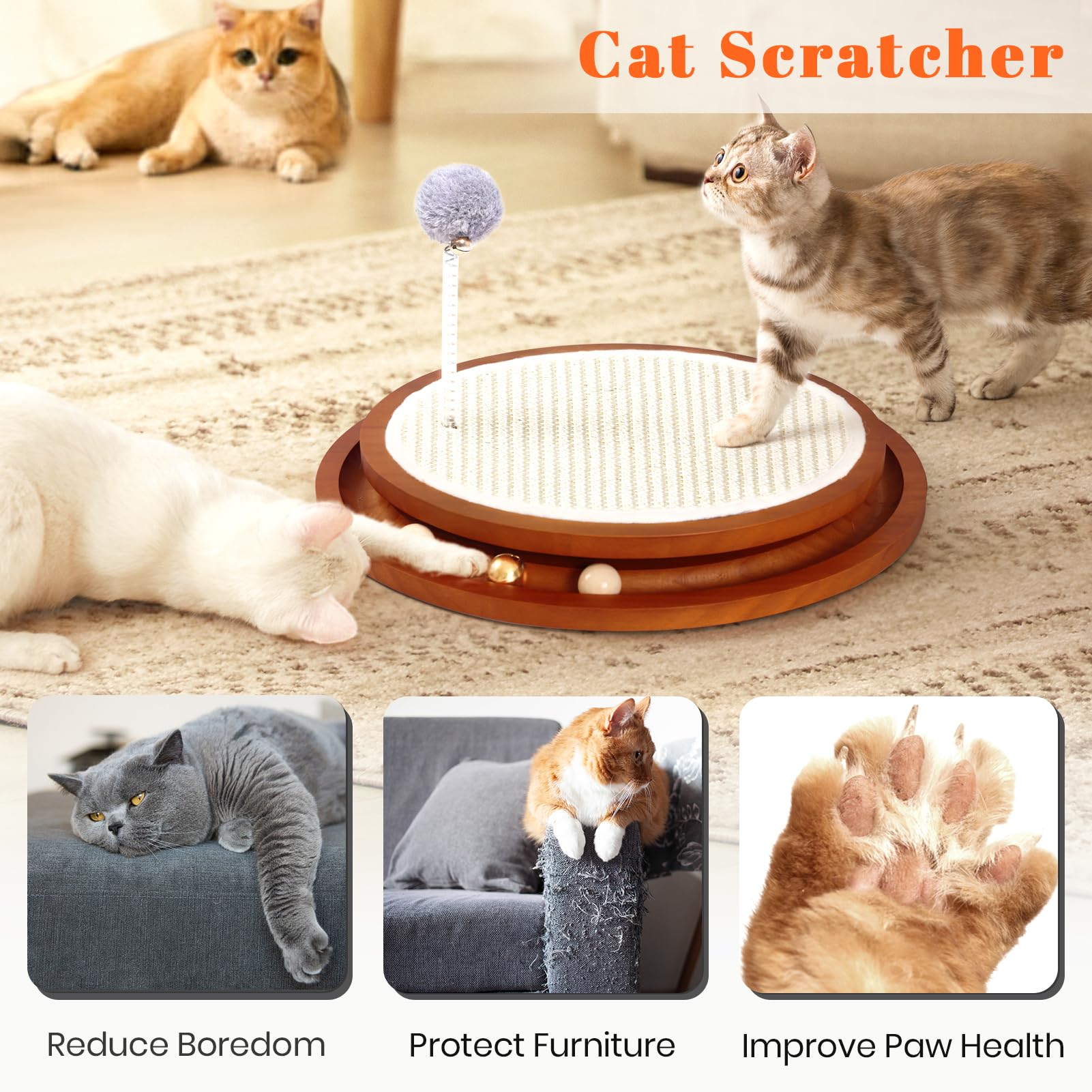 LMUGOOS Cat Scratcher, Cat Cratch Sisal Pad with Wooden Scratchers