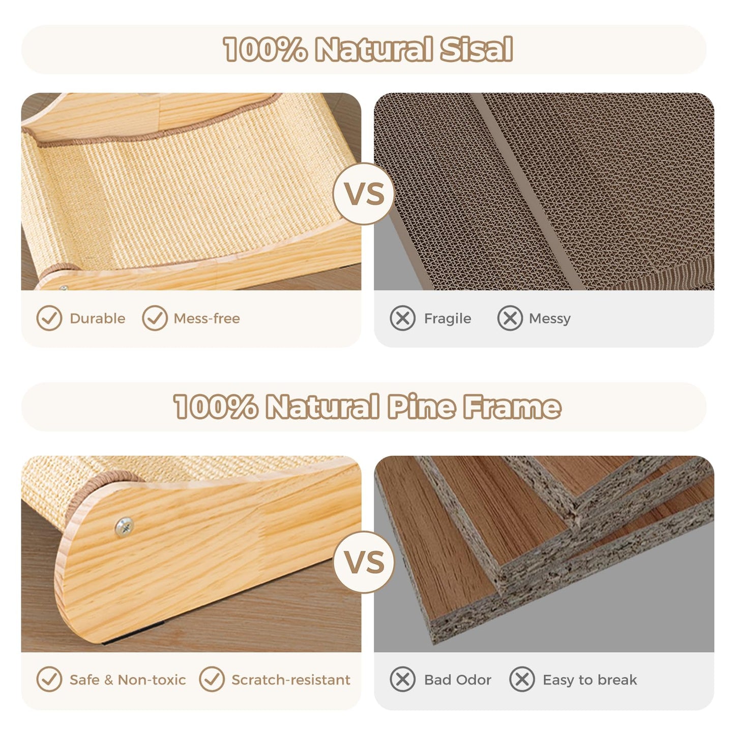 Avont Sisal Cat Scratcher Bed for Indoor Cats, Solid Wood Scratcher