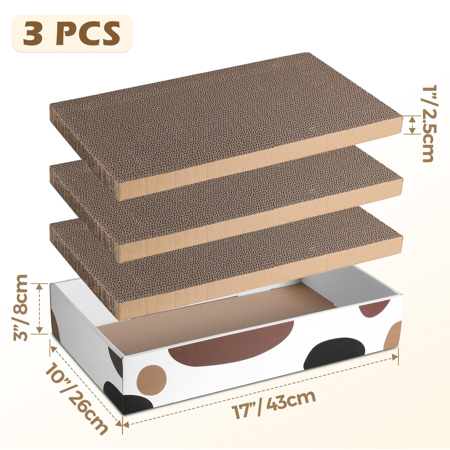 ComSaf Cat Scratcher Cardboard Indoor x10" Cat Refill Box with 3 Bed