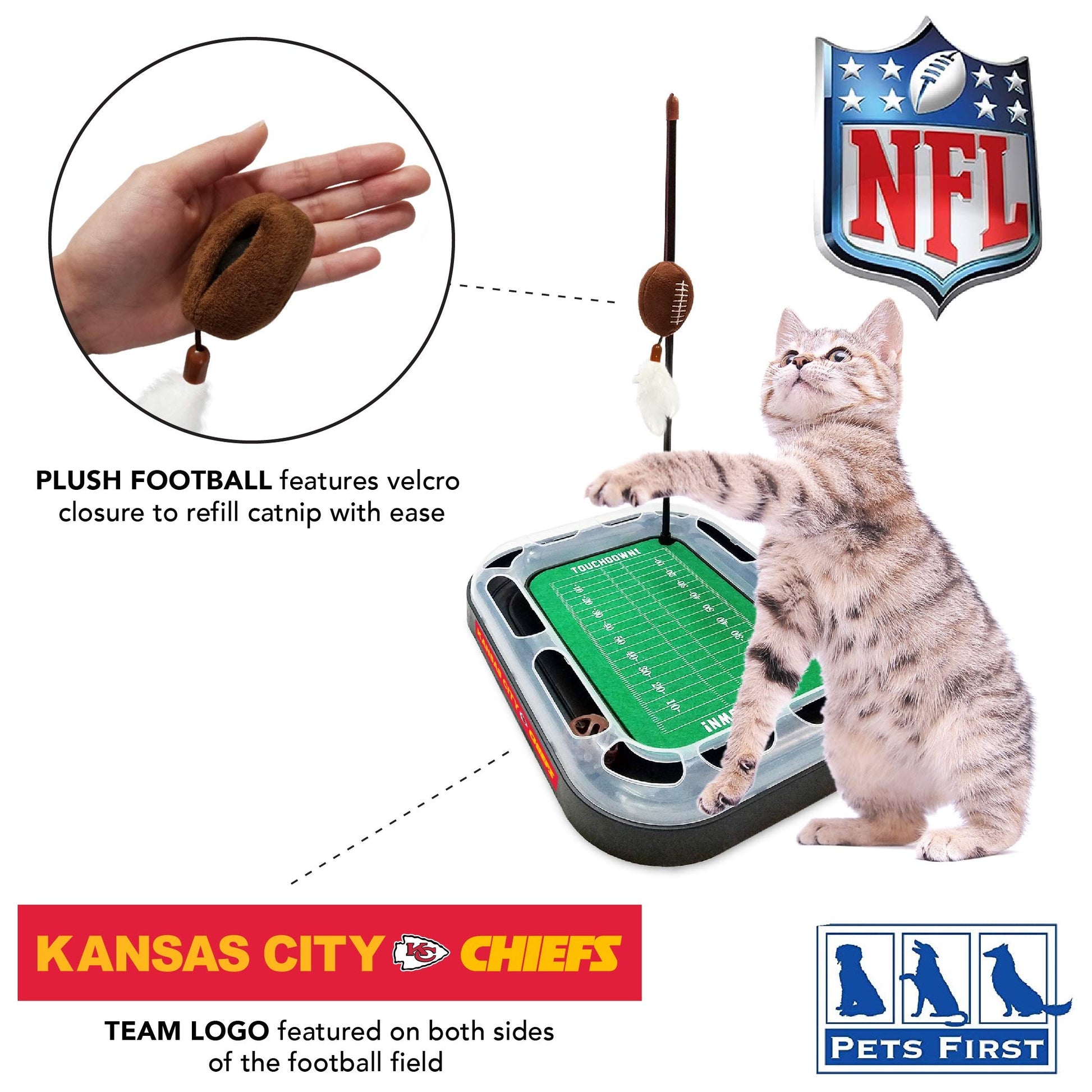 Pets First Cat Plush Toy KANSAS CITY CHIEFS FOOTBALL FIELD Catnip