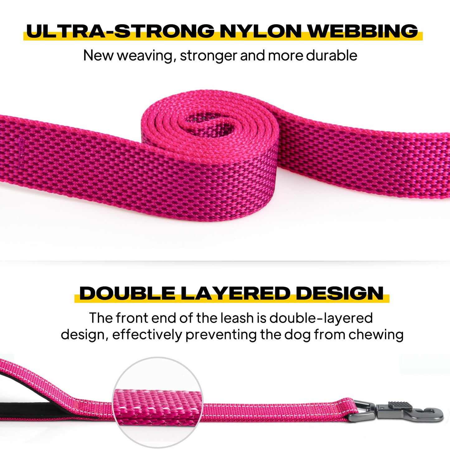 Fida Heavy Duty Dog Leash with 2 Comfortable Padded Handles, Hook