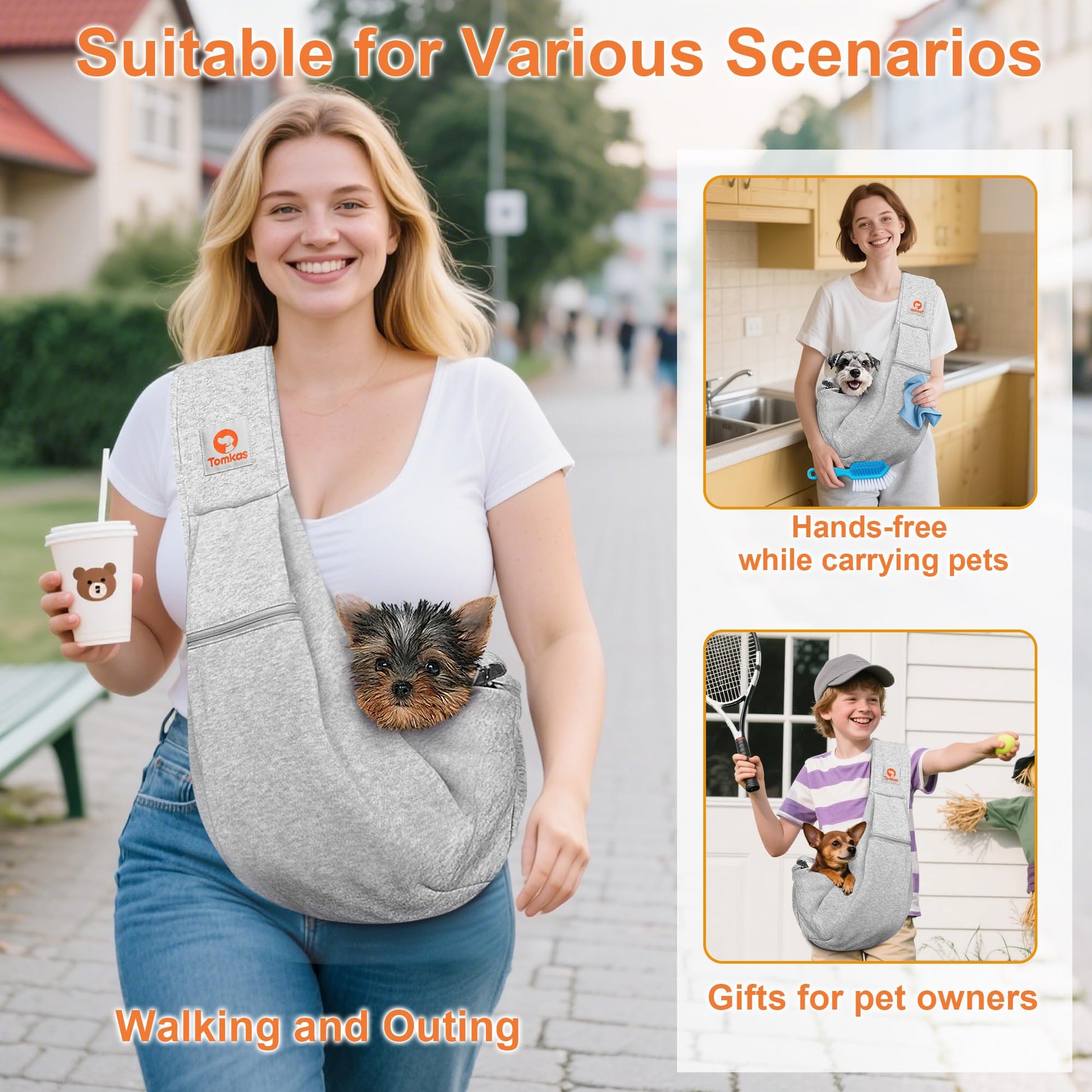 Tomkas Small Dog Sling Carrier Cat Sling Carrier Zipper Pocket Carrier