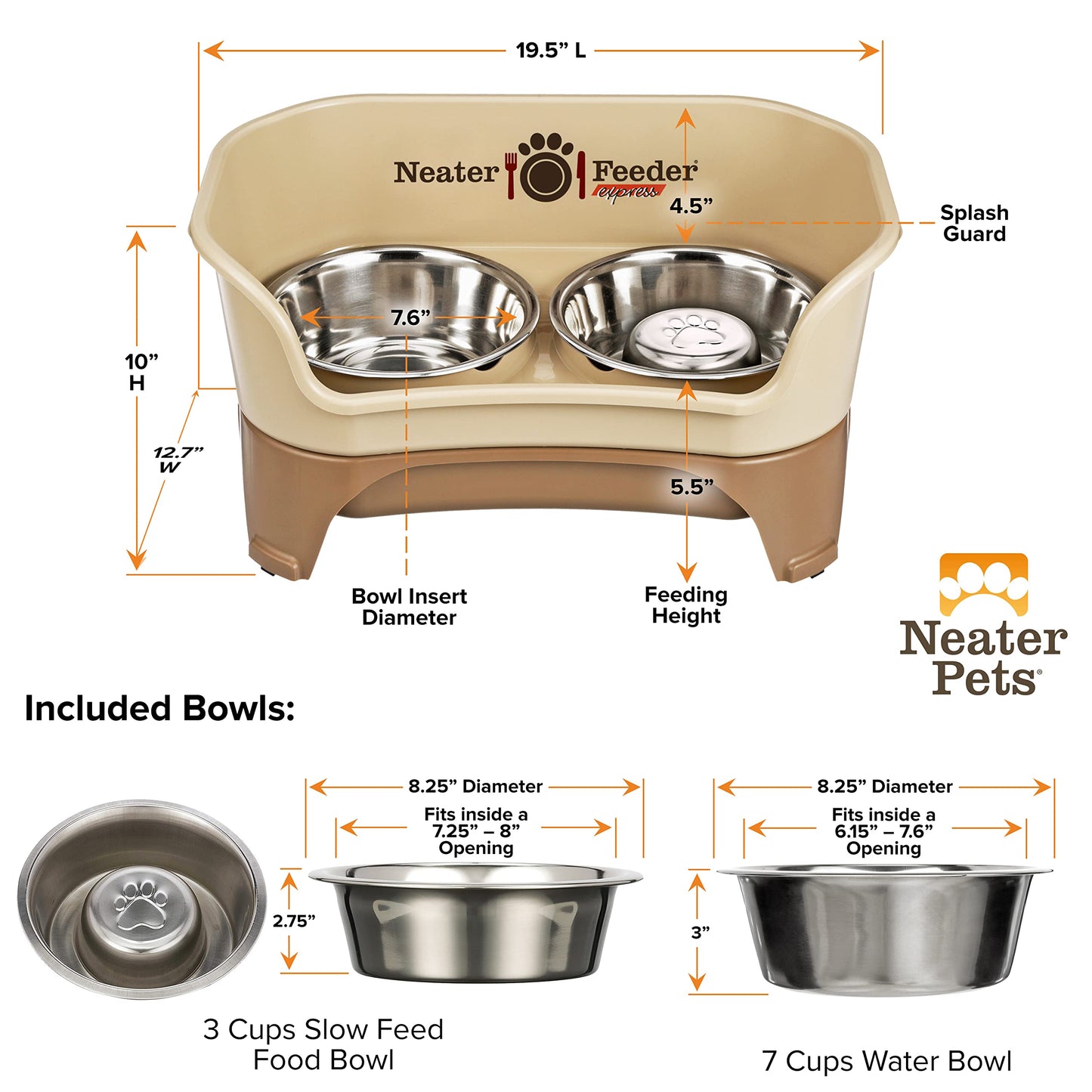 Neater Feeder Express Model w/Slow Feed Bowl Mess-Proof Dog Bowls Bowl