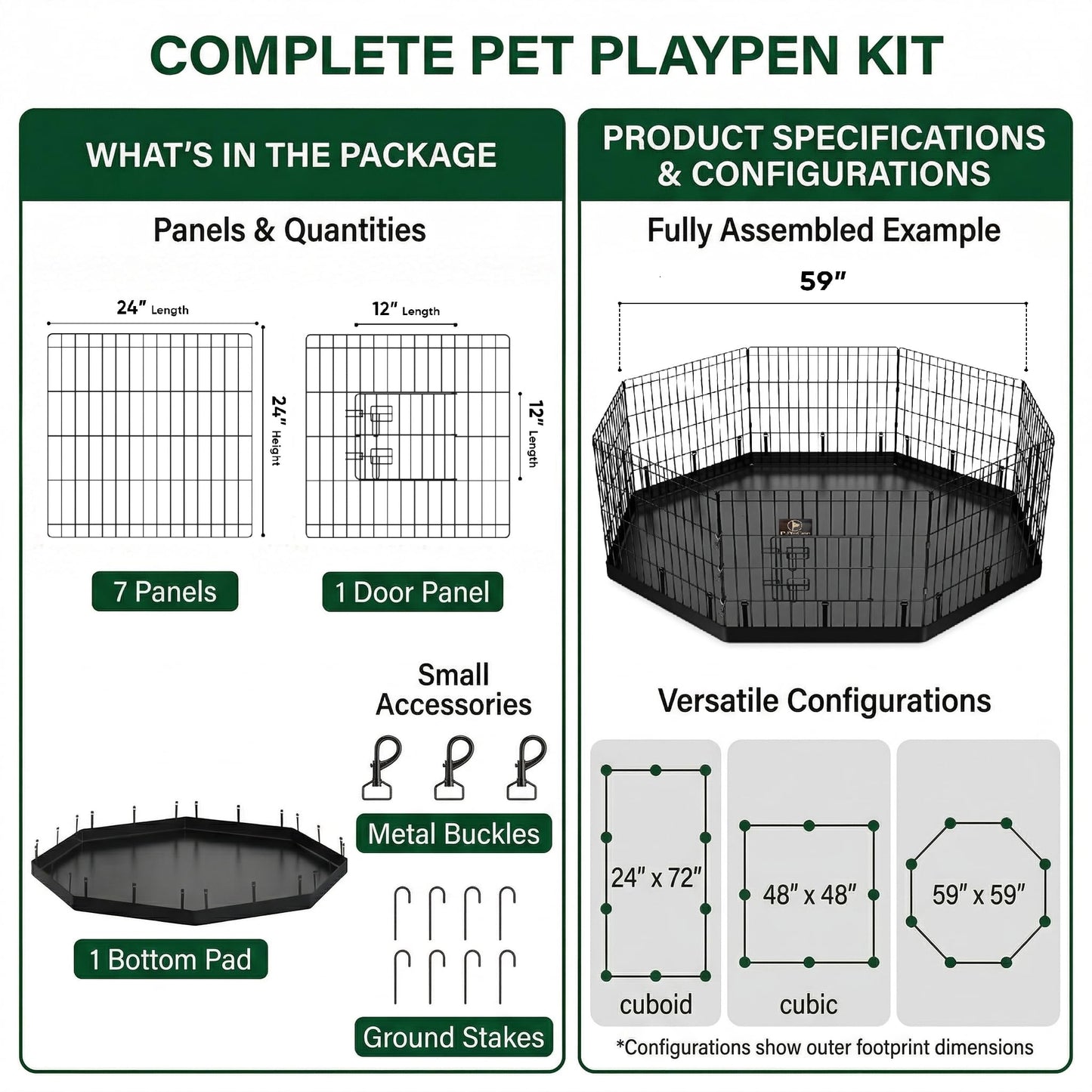 PJYuCien Dog Playpen with Bottom Pad Metal Foldable Exercise Kennel