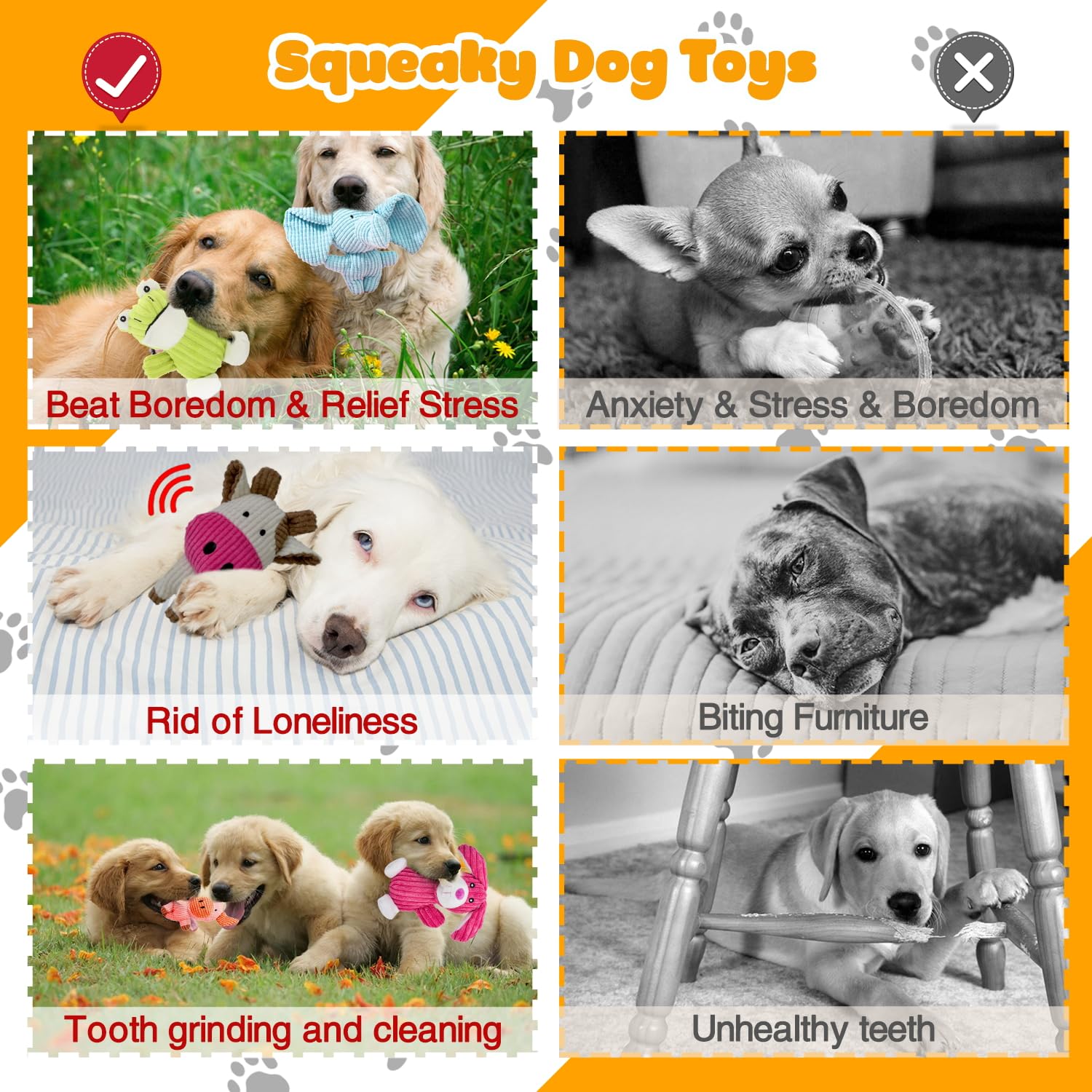 MRSOHRET 5 Pack Squeaky Dog Toys, Tough Stuffed Plush Puppy Tough Chew