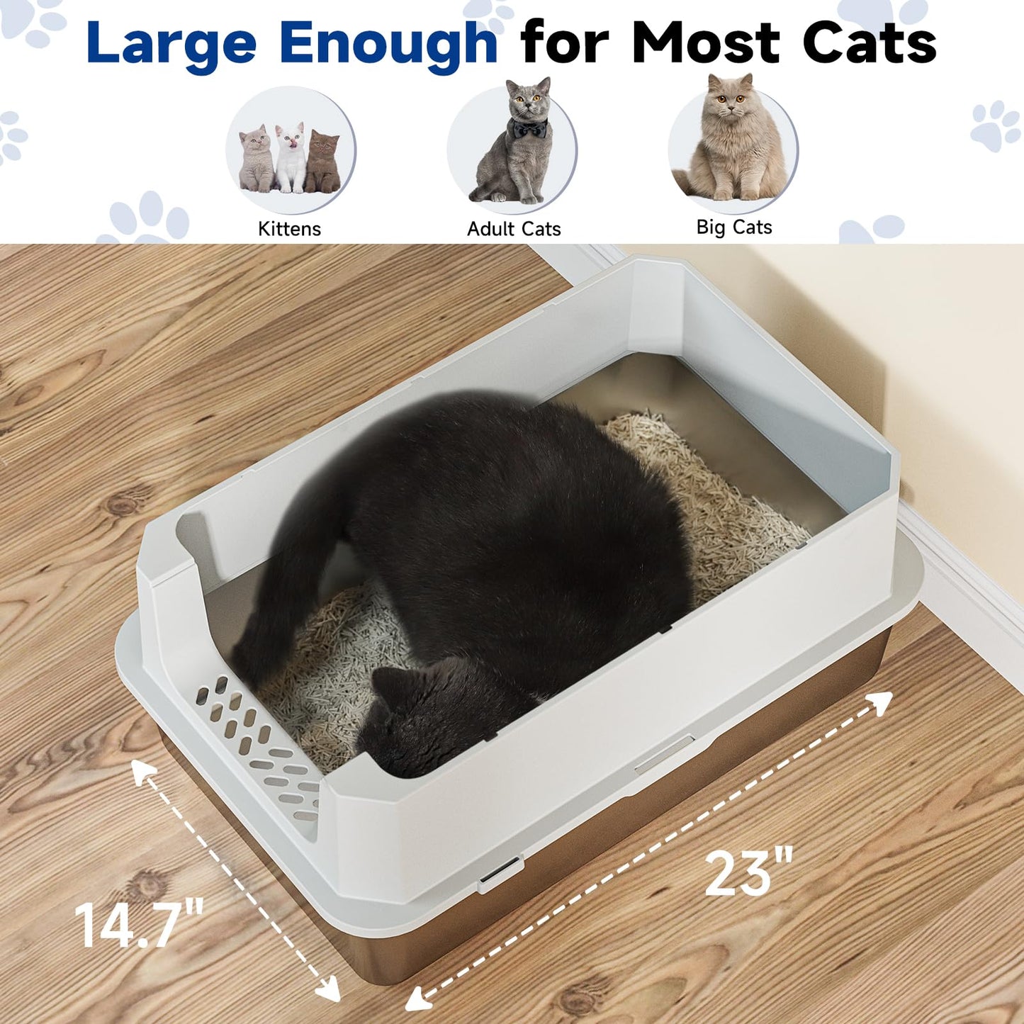 TENTIZON Stainless Steel Cat Litter Box with Lid, Large Covered Mat