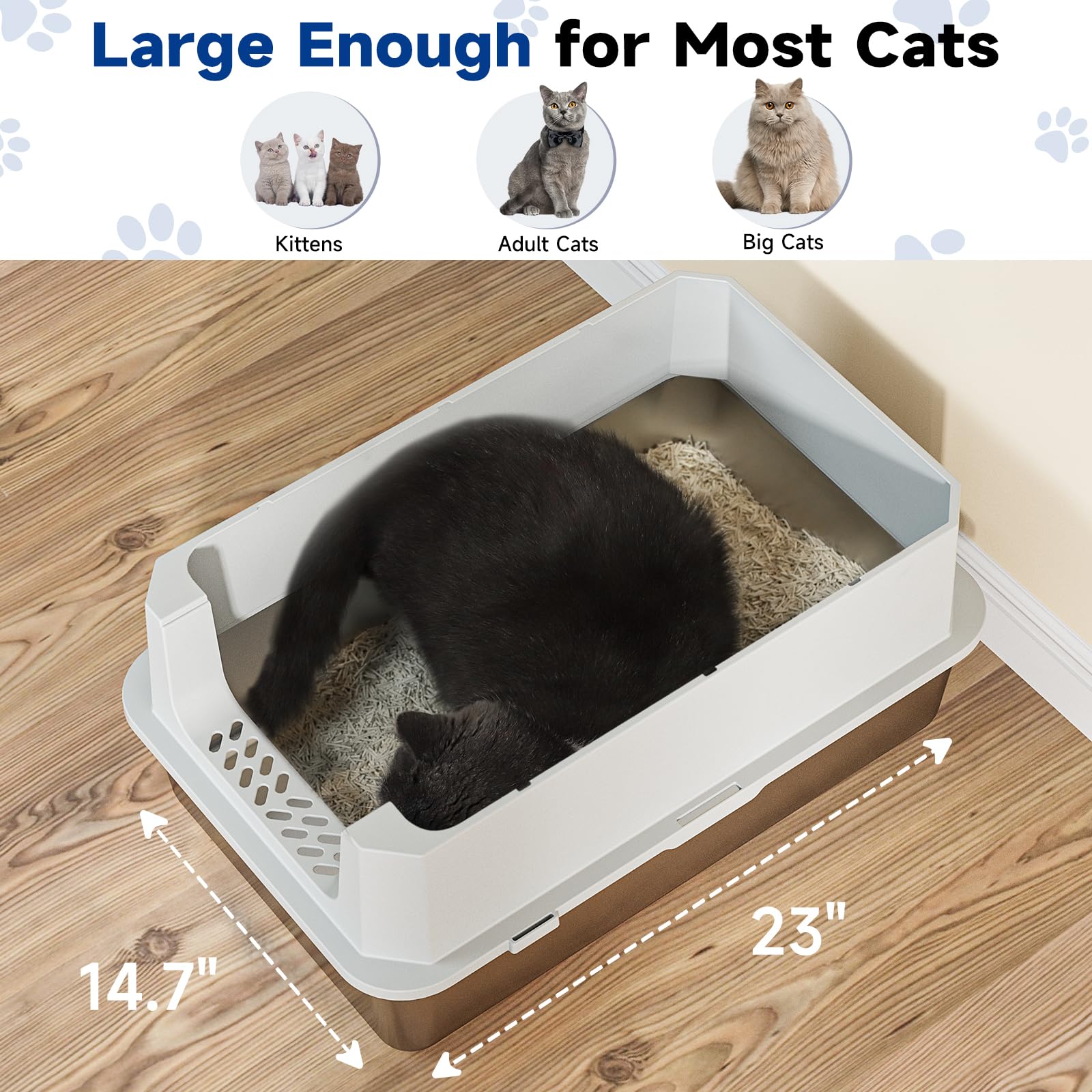 TENTIZON Stainless Steel Cat Litter Box with Lid, Large Covered Mat