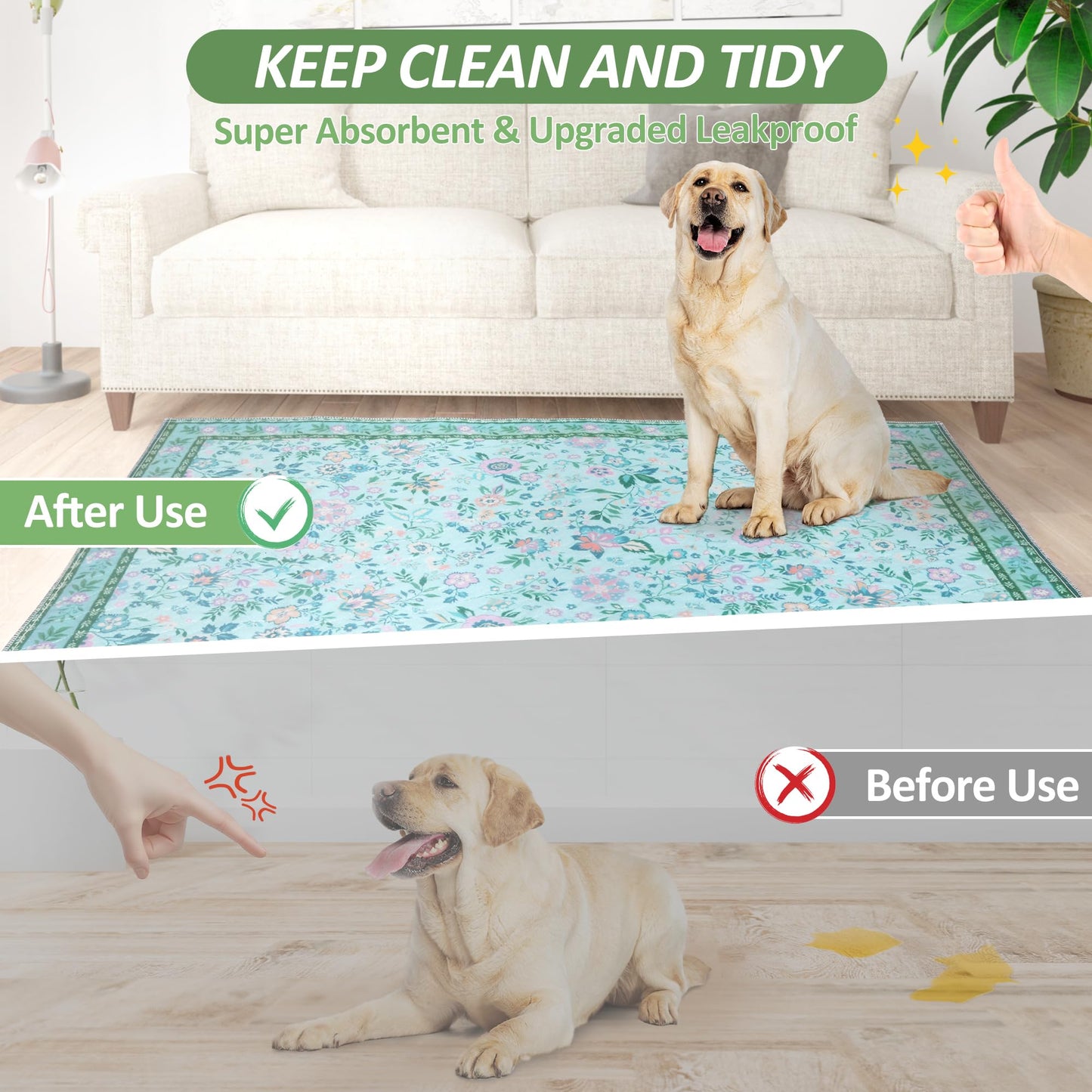 Baodan Washable Reusable Pee Pads for Dogs, 2 Pack Large x48" Crate