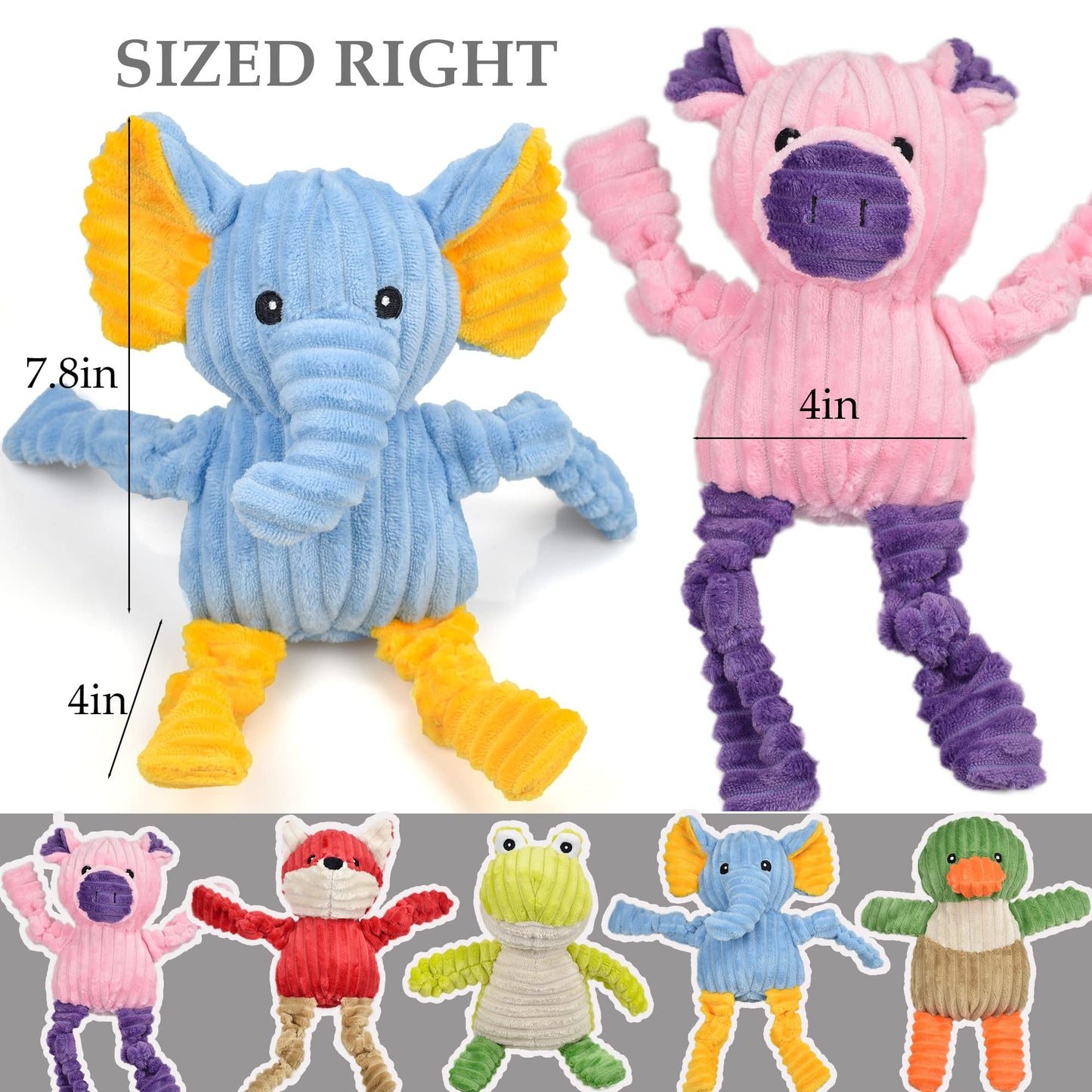 LECHONG 5 Pack Tough Dog Toys Stuffed Squeaky Dog Toys Plush