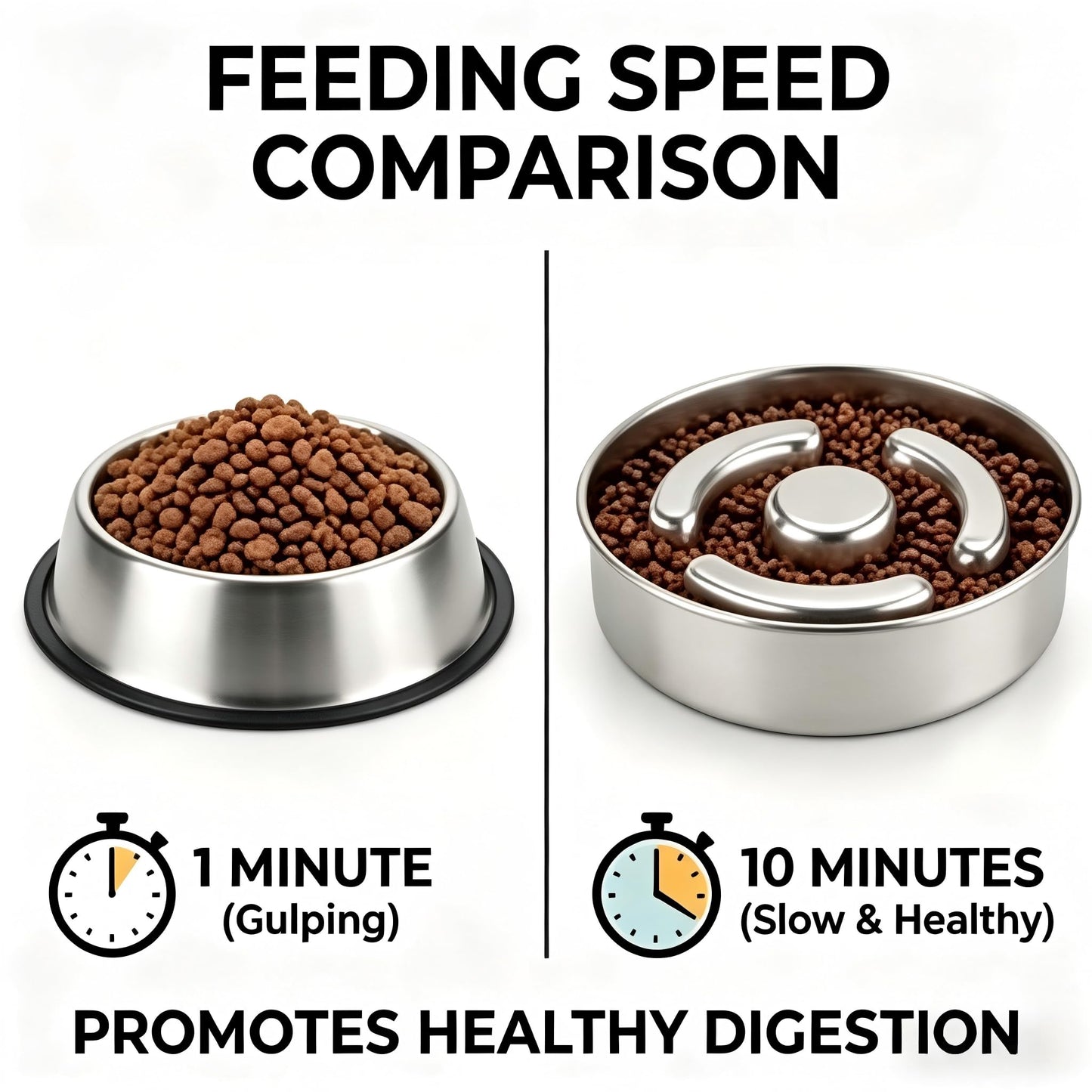 AIPERRO Slow Feeder Dog Bowl Stainless Steel, 2 Cups Metal Bowl