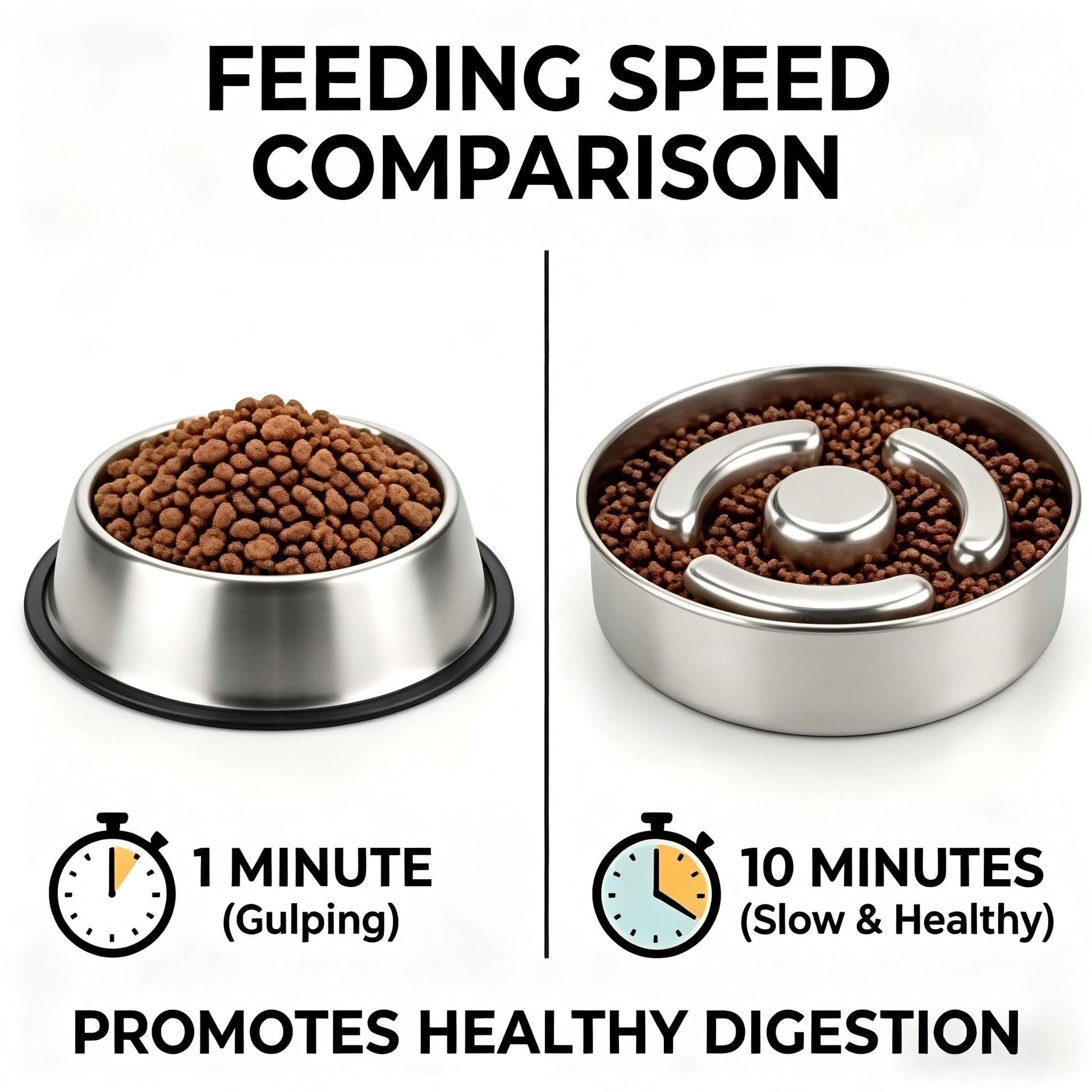AIPERRO Slow Feeder Dog Bowl Stainless Steel, 2 Cups Metal Bowl