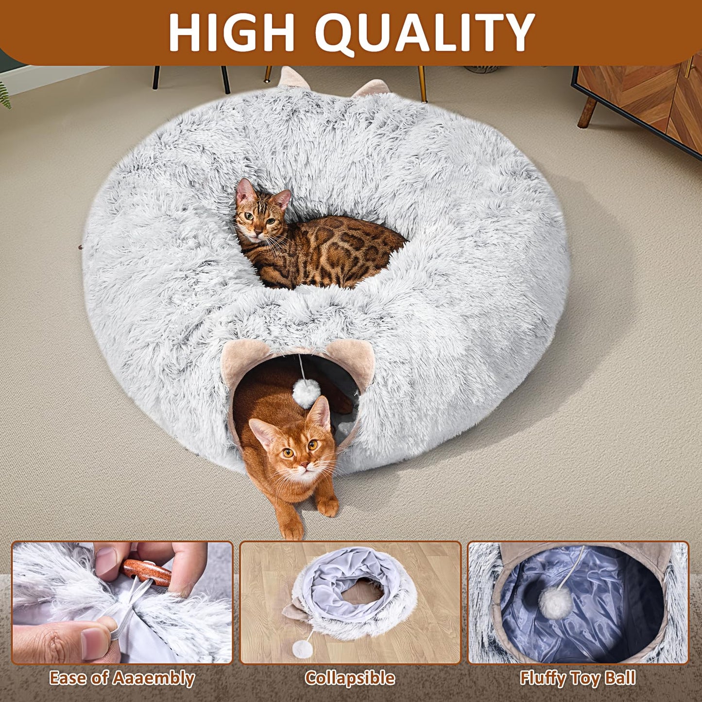 Cat Tunnel with Cat Bed for Indoor Cats, Under Christmas Tree Bed