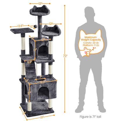Yaheetech 72-inch Cat Tree, Multi-Level Cat Tower with 2 Condos 6 Ball