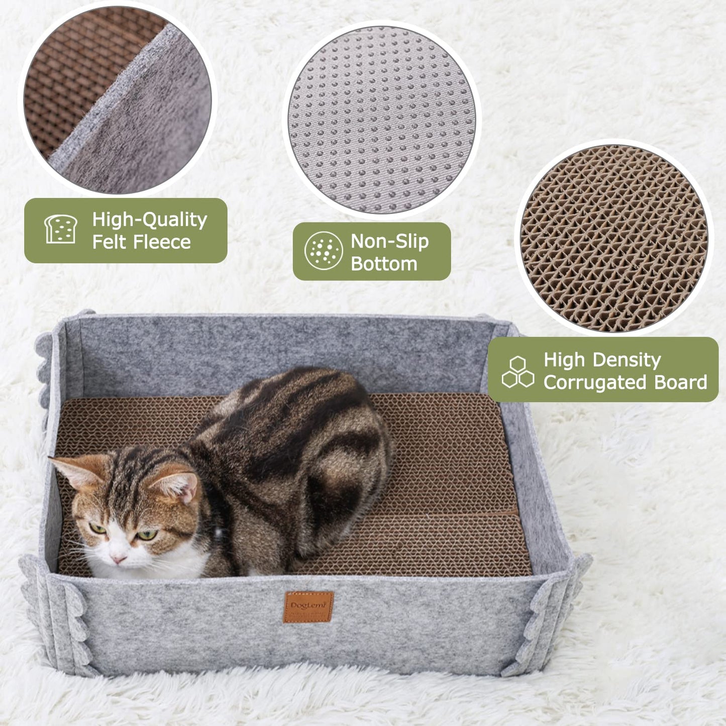 TIGOADT Felt Cat Scratcher Lounge Box with Removable Toy