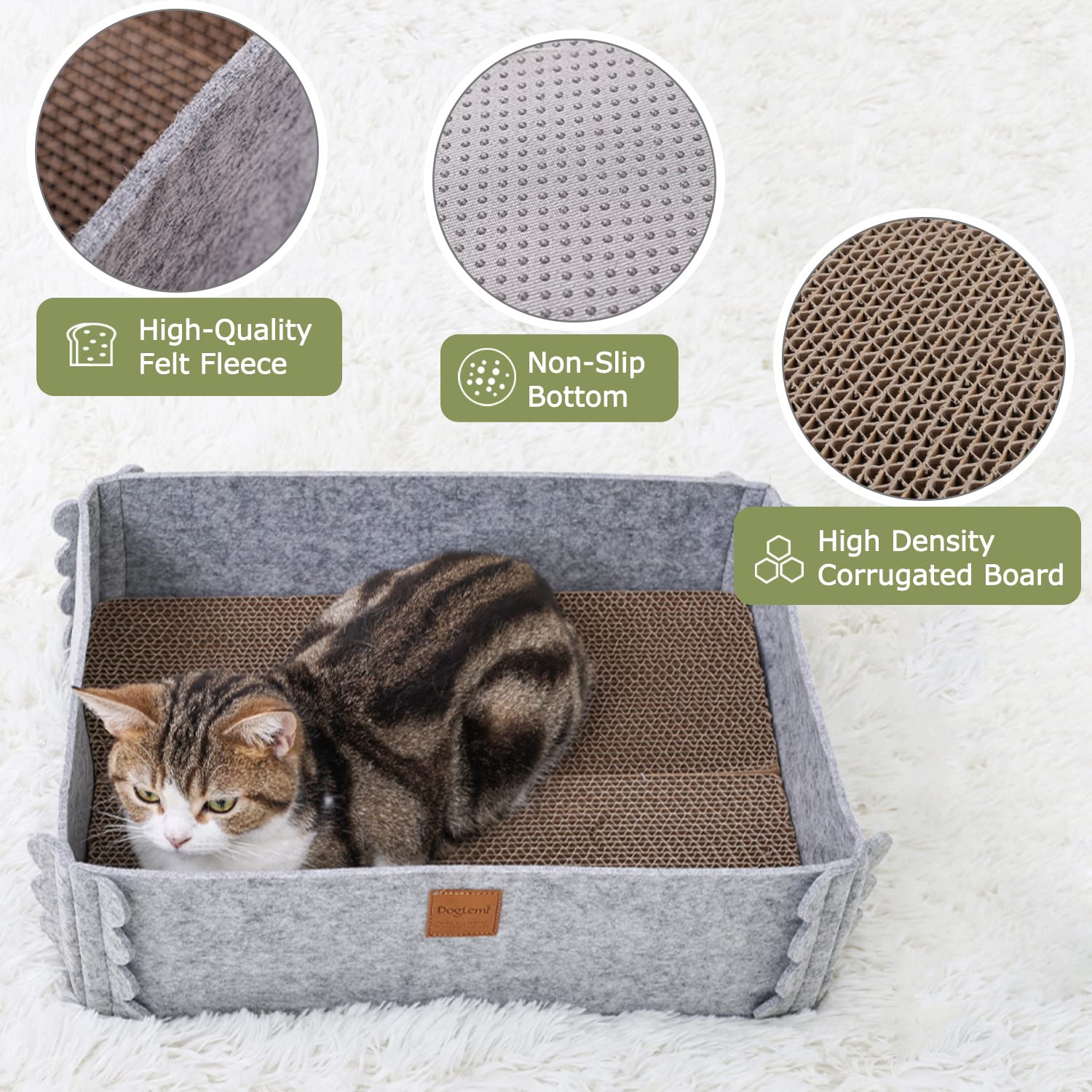 TIGOADT Felt Cat Scratcher Lounge Box with Removable Toy