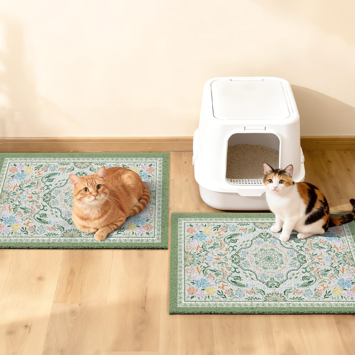 Glittme 2PCS Cat Litter Mat with Non-Slip Bottom Litter Box Mat Mat