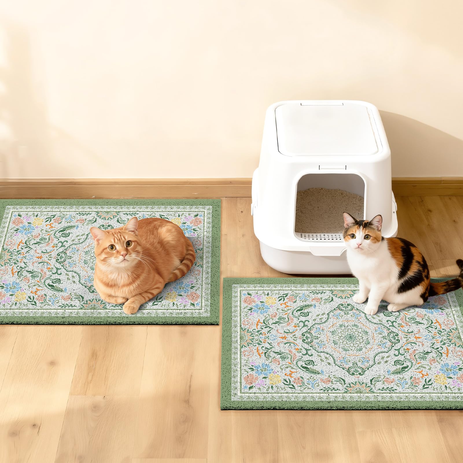 Glittme 2PCS Cat Litter Mat with Non-Slip Bottom Litter Box Mat Mat