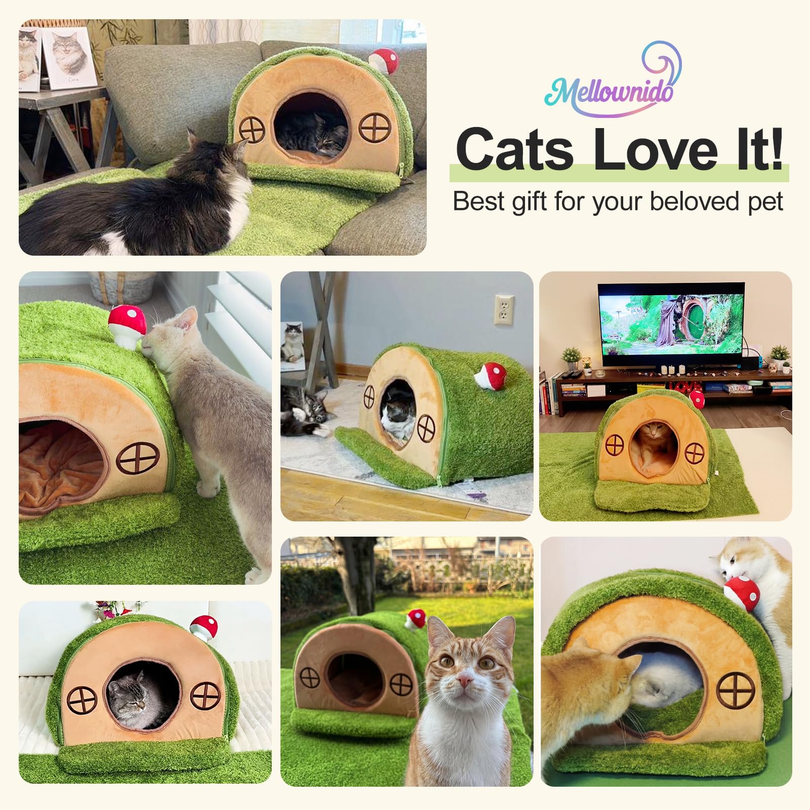 Mellownido Cat House for Indoor Cats Cute Cat Bed Cave, Tree Hole Bed