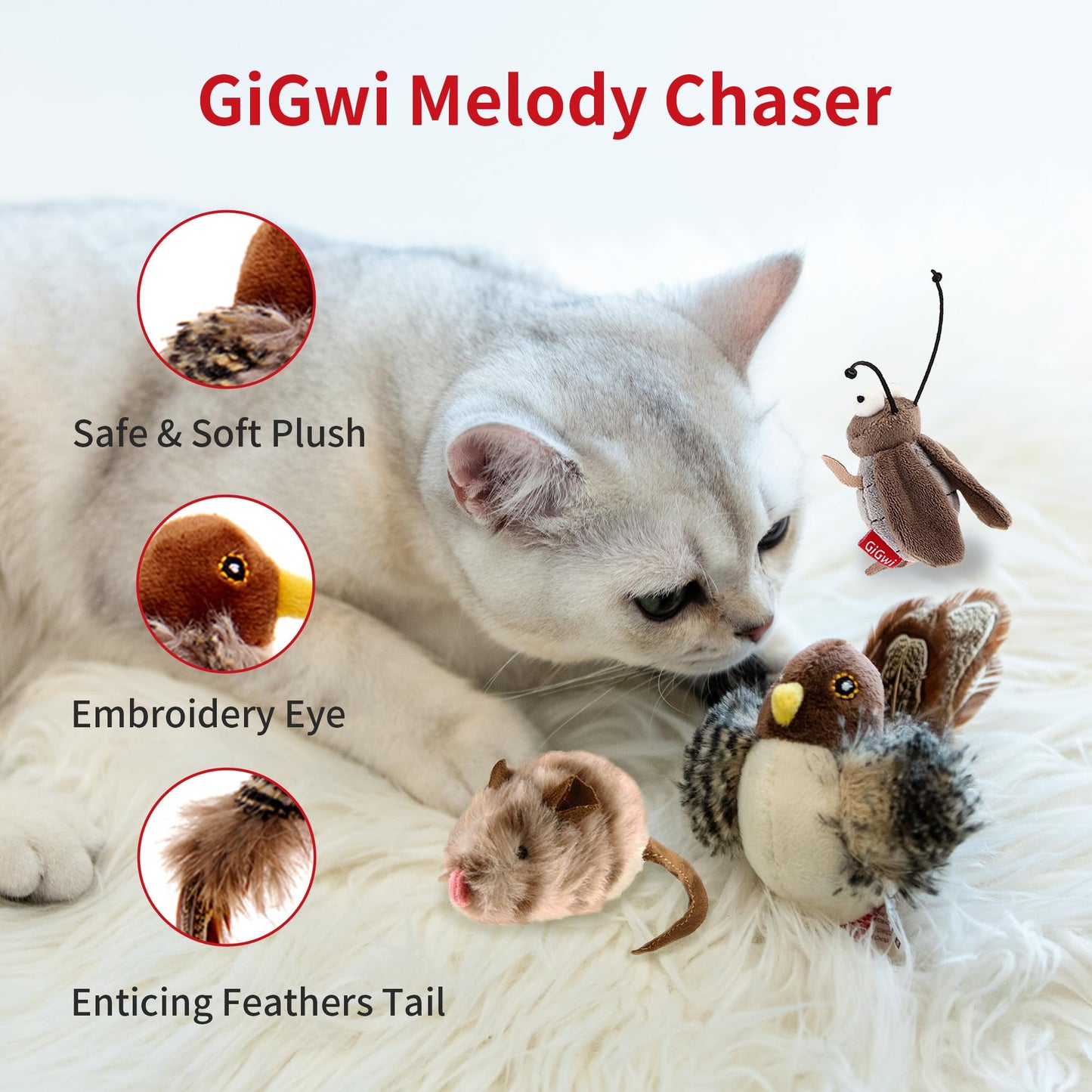 PETGEEK Gigwi Simulated Chirping Bird Cat Toy, Fake Feather