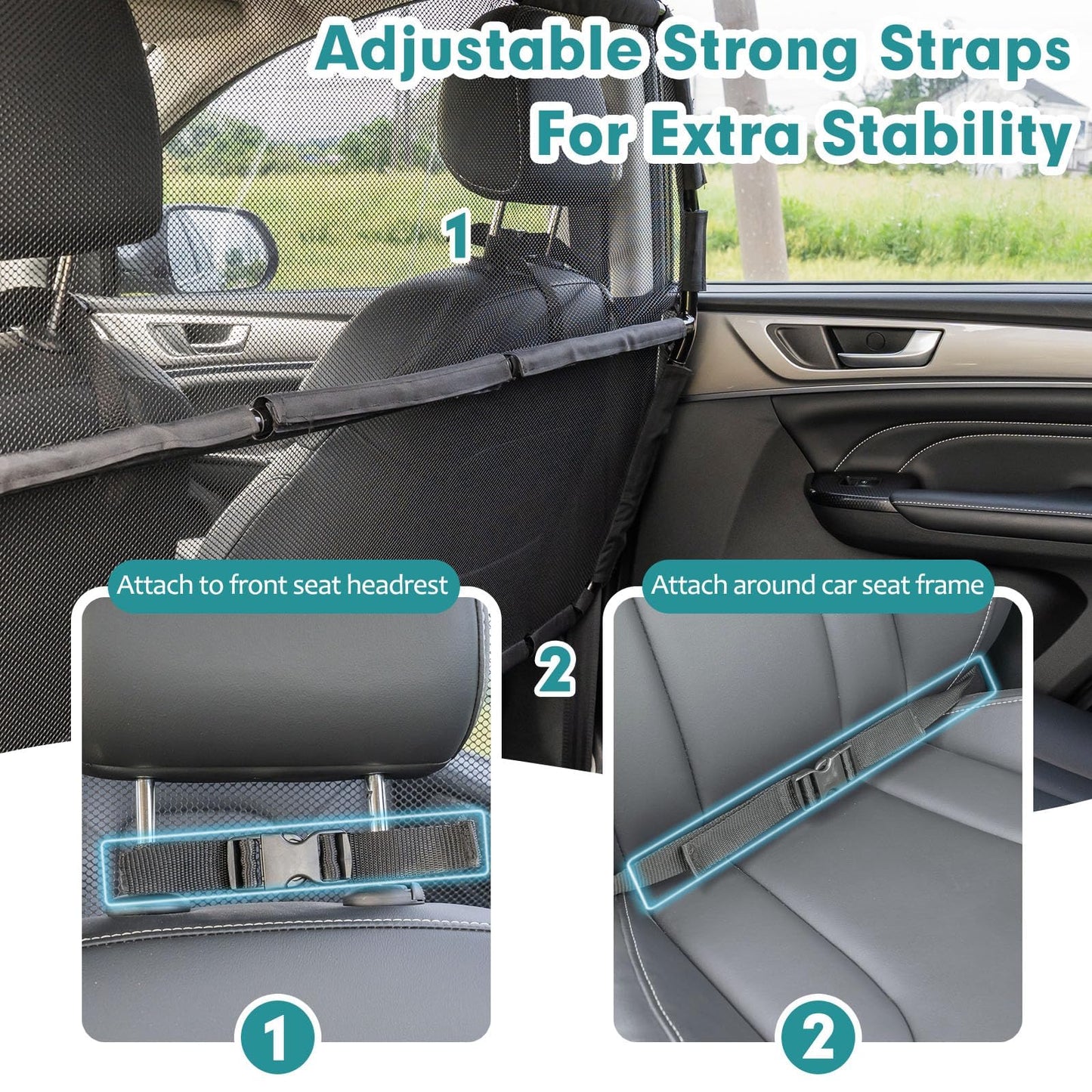 Dog Car Barrier Escape-Proof, 56" Wide Divider for 2nd 3rd Row Seat