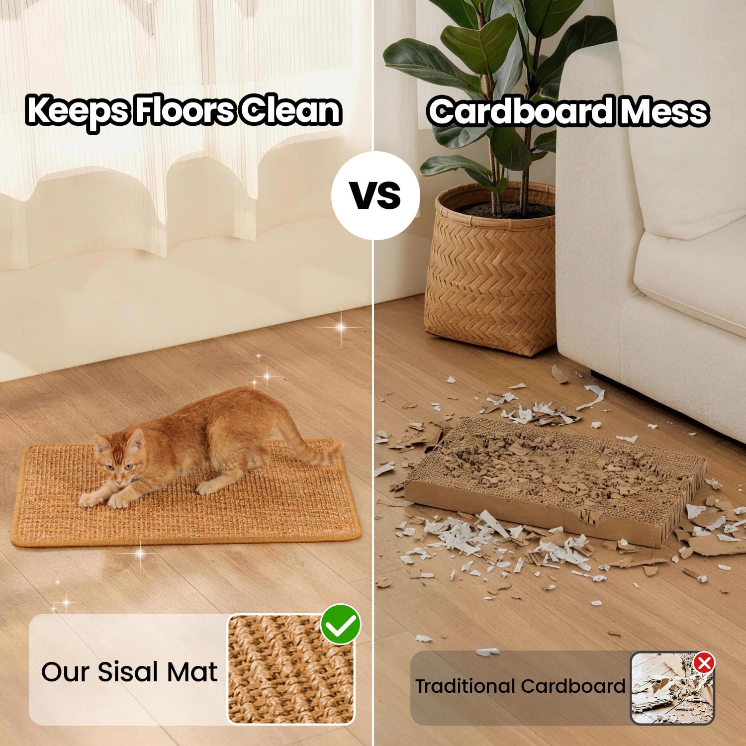 Cat Scratcher Mat,Sisal Cat Scratch Pad with Hook&Loop Tape,Wall Pad