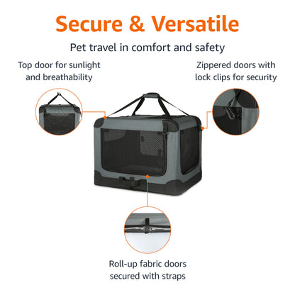 Amazon Basics 4-Door Portable Folding Soft Dog Crate, Crate