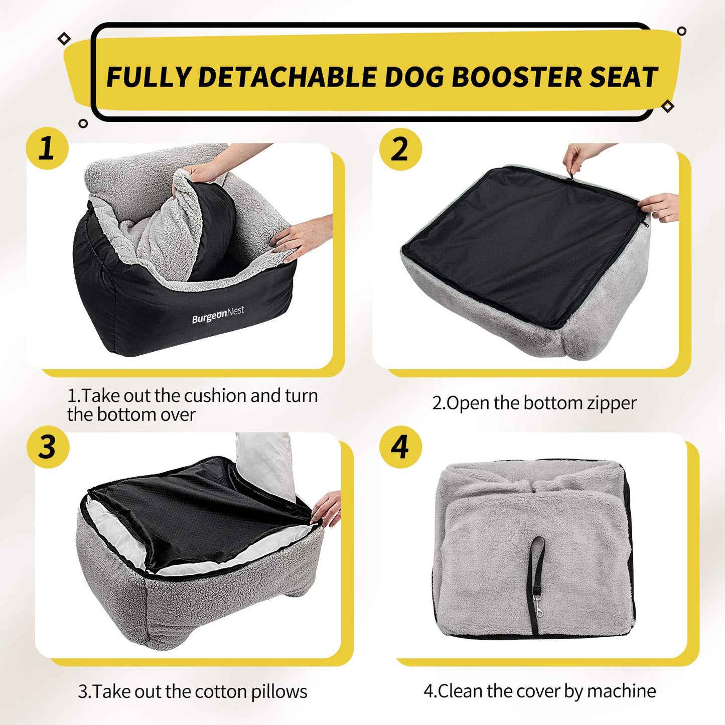 BurgeonNest Dog Car Seat for Small Dogs, Soft Pet Car Travel Home Bed