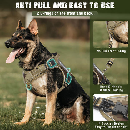 MOOGROU Tactical Dog Harness and Leash Set for Large Dogs,Heavy Set