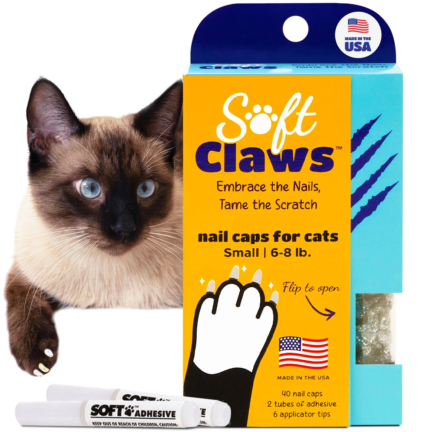 Soft Claws Cat Nail Caps for Small Cats-(40 Caps, Sparkle)-Made