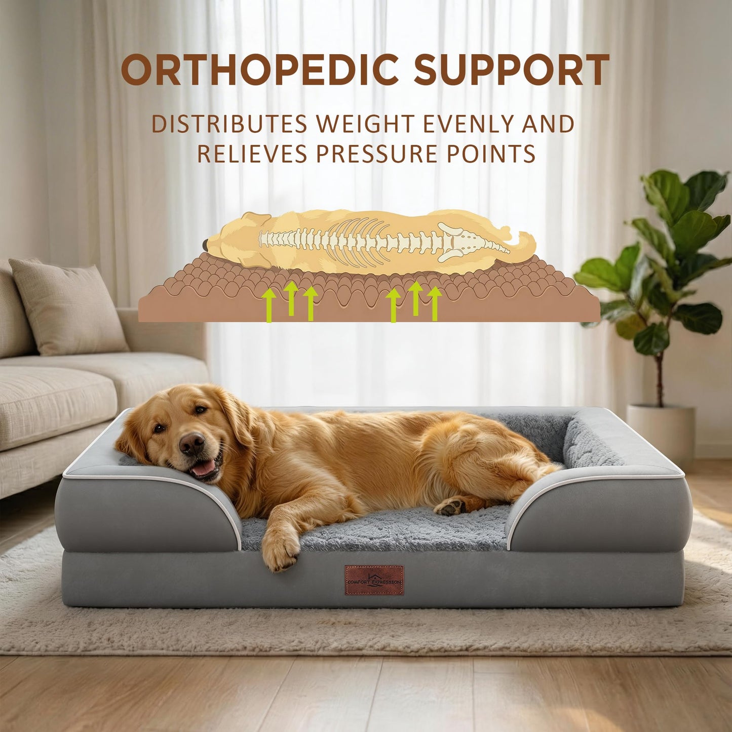 Comfort Expression Orthopedic Dog Bed for Large Dogs Waterproof Bed