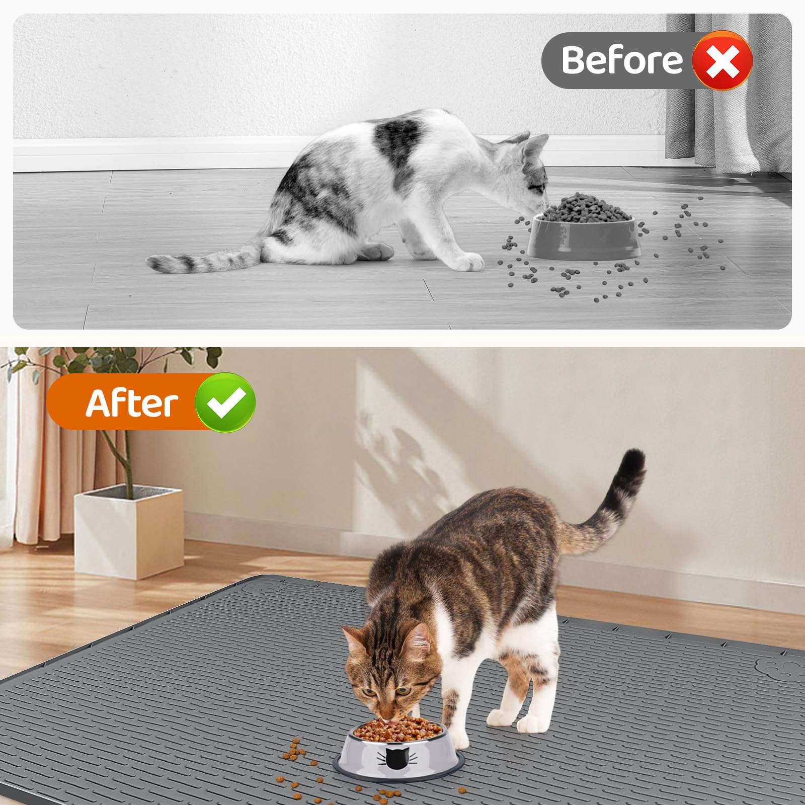 Bartuke Cat Food Mat, 40" x 28" Cat Litter Mat Extra Large Mat
