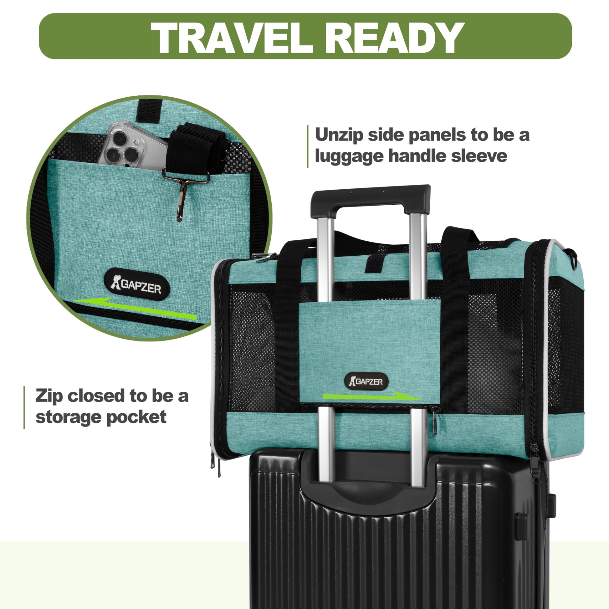 GAPZER Cat Carrier x11"x11" TSA Approved Ventilated Top Open Bag