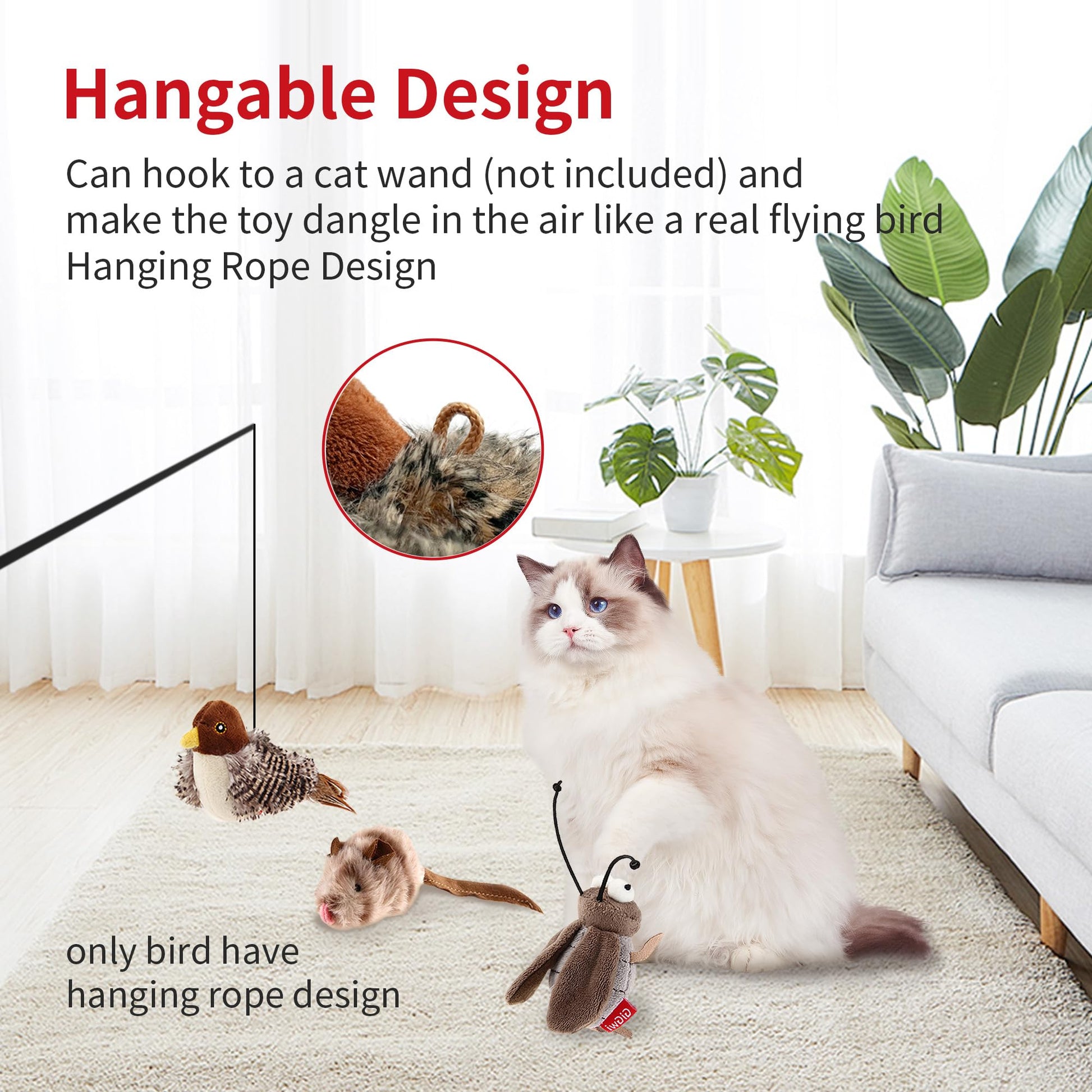 PETGEEK Gigwi Simulated Chirping Bird Cat Toy, Fake Feather