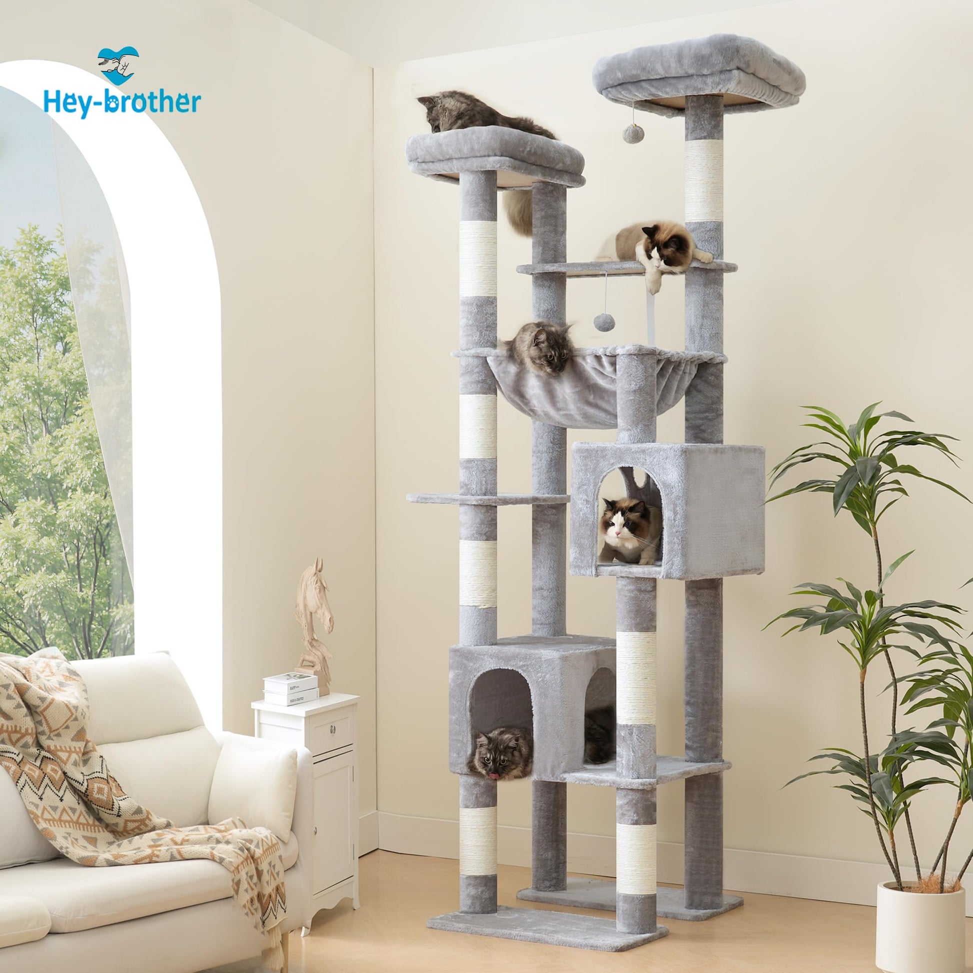 Hey-brother Tall Cat Tree Tower, Heavy Duty Scratching Posts Balls