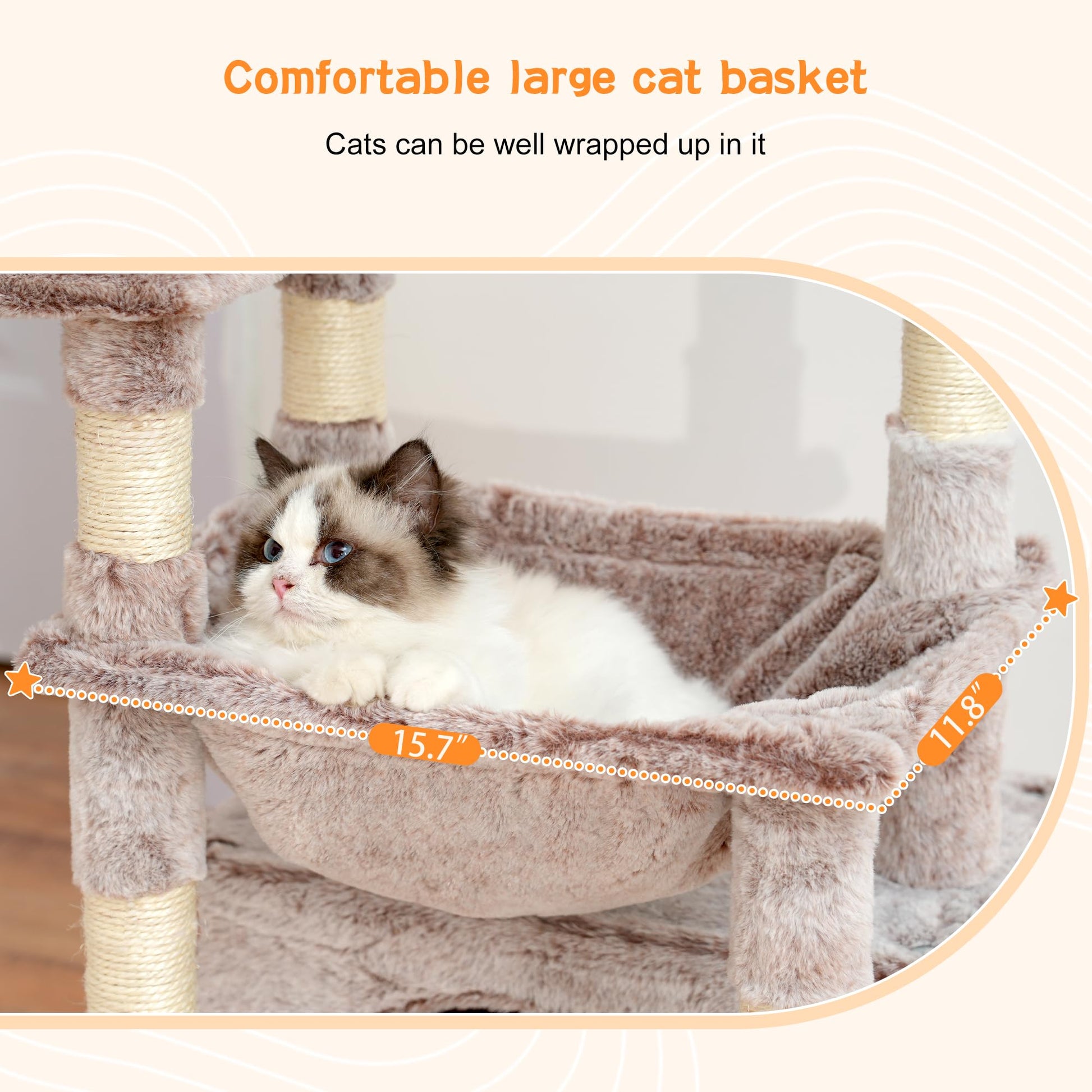 Heybly Cat Tree, Kitten Tower with Large Soft Cat Basket, Cat Condo