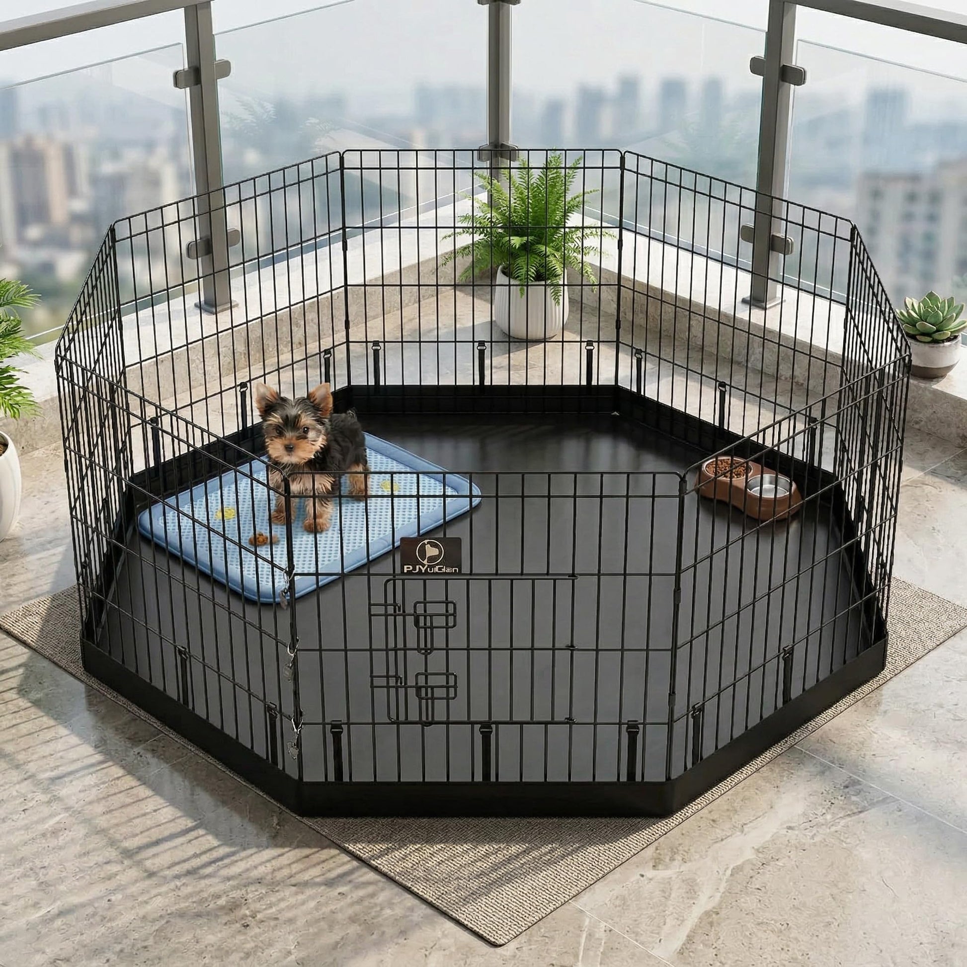 PJYuCien Dog Playpen with Bottom Pad Metal Foldable Exercise Kennel
