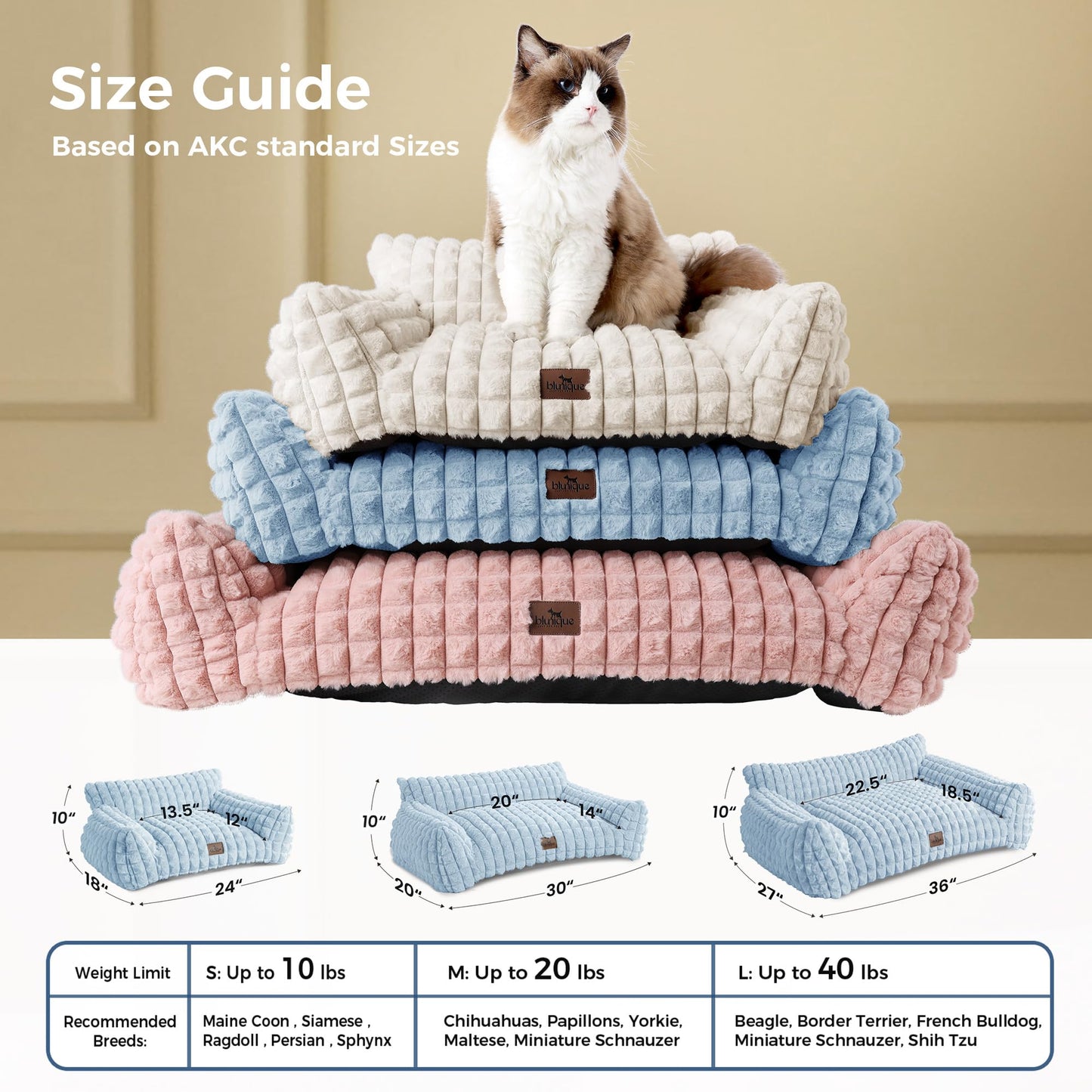 blunique Cute Cat Couch Bed for Indoor Cats Fluffy Faux Rabbit Fur Bed