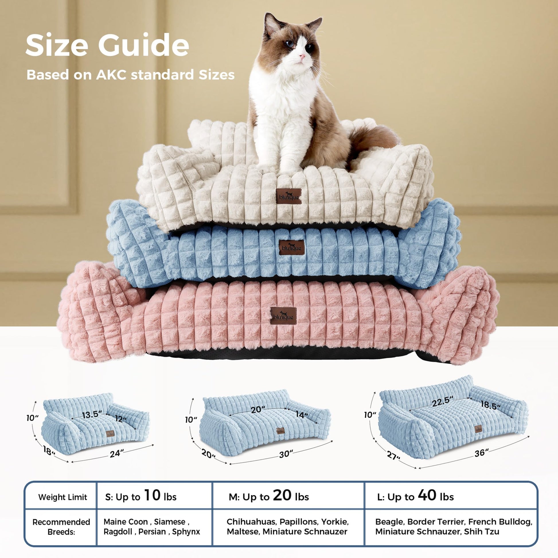 blunique Cute Cat Couch Bed for Indoor Cats Fluffy Faux Rabbit Fur Bed