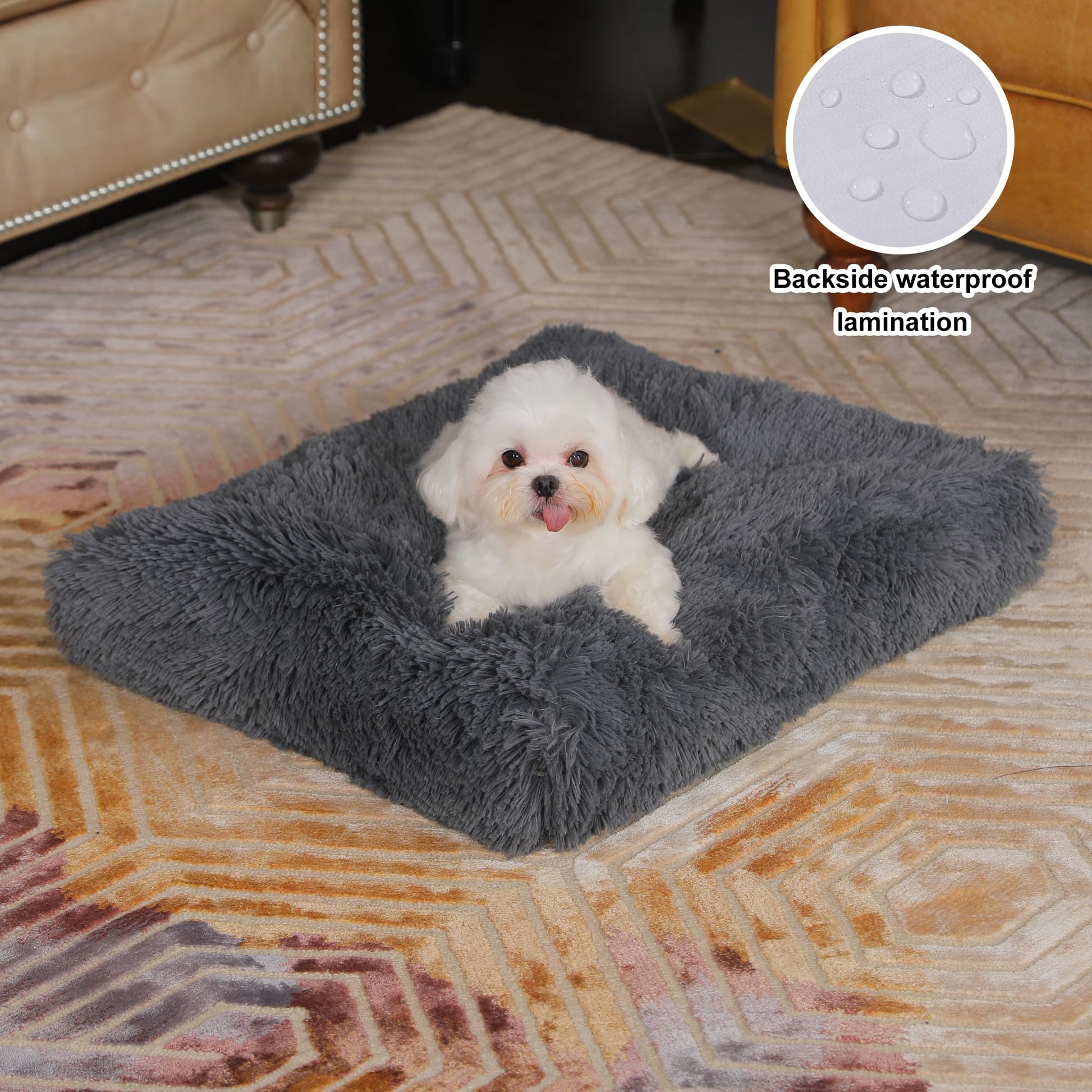 Bedfolks Waterproof Dog Crate Pad, Plush Dog Kennel Bed with Bed