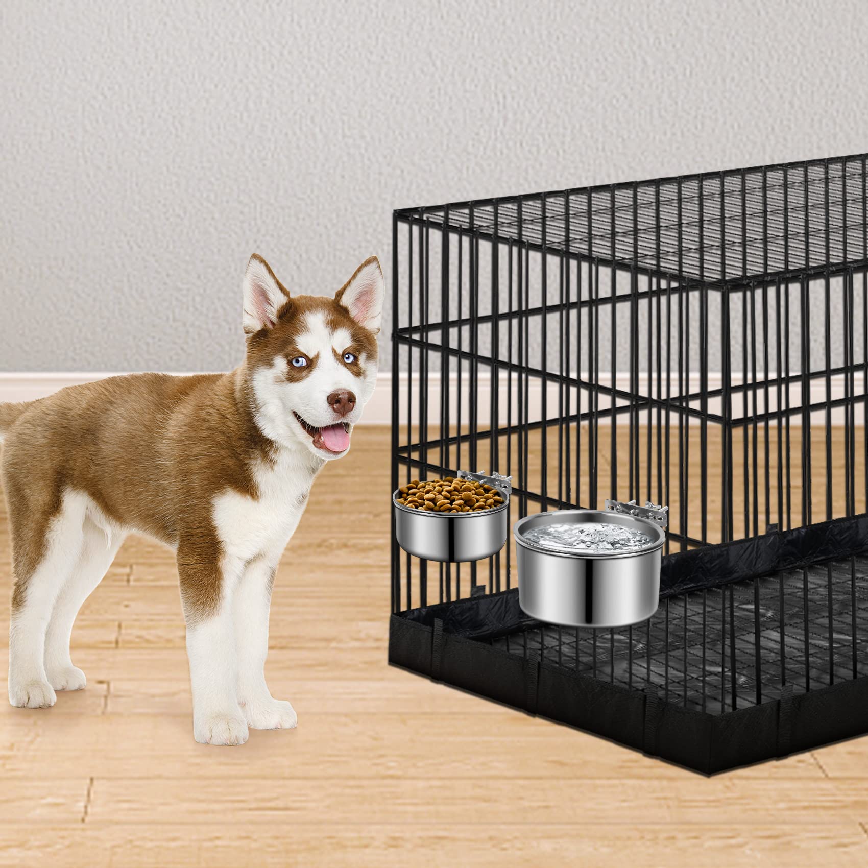 Stainless Steel Dog Bowls, ShineMe No Spill Dog Crate Water and Feeder